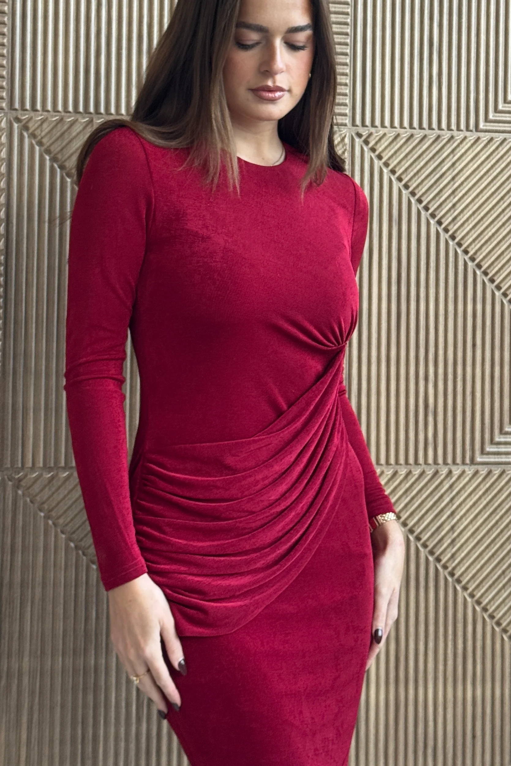 Antonia Wine Wrap Midi Dress - Image 2