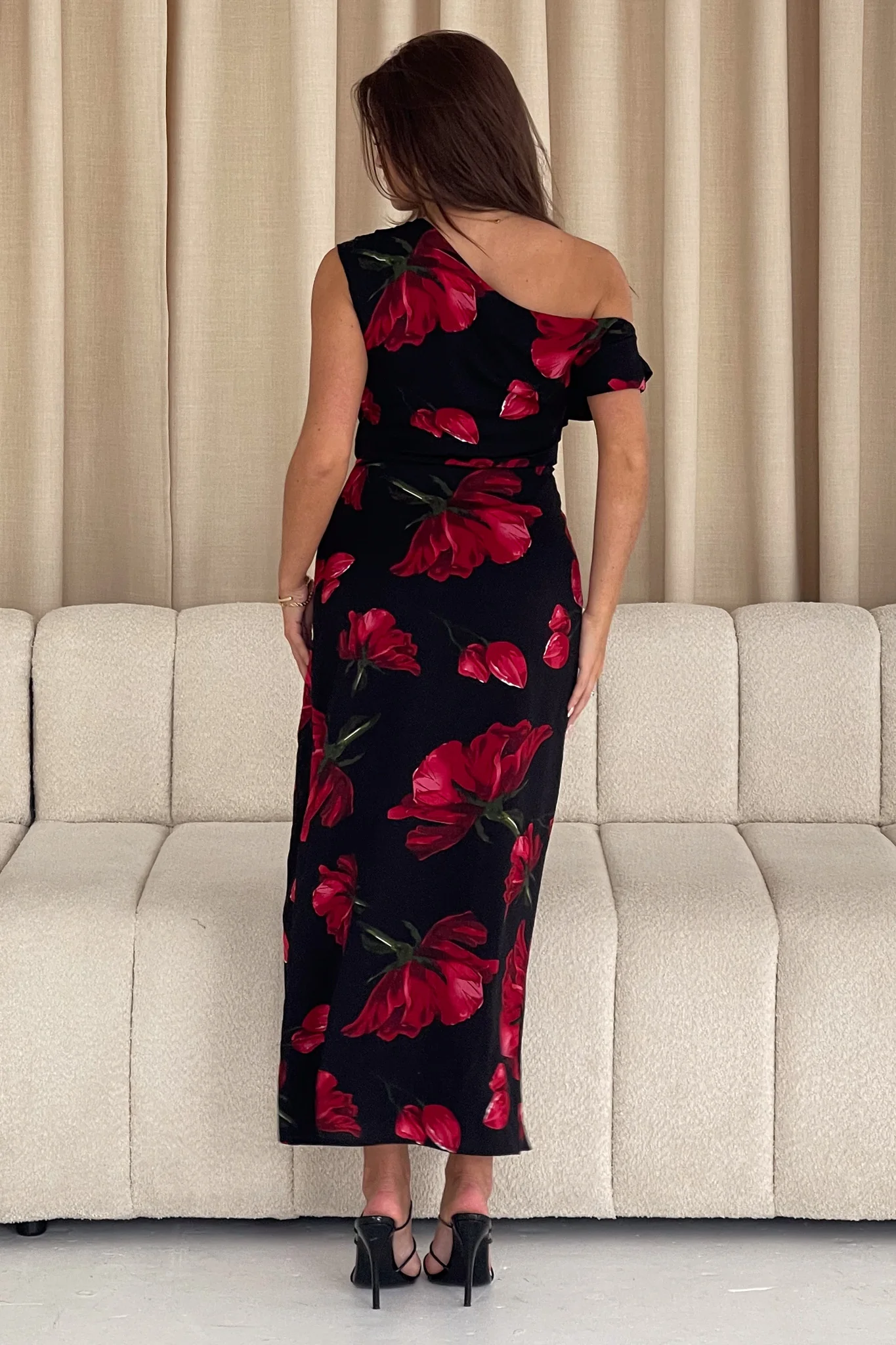 Ariana Asymmetric Red Floral Midi Dress - Image 5