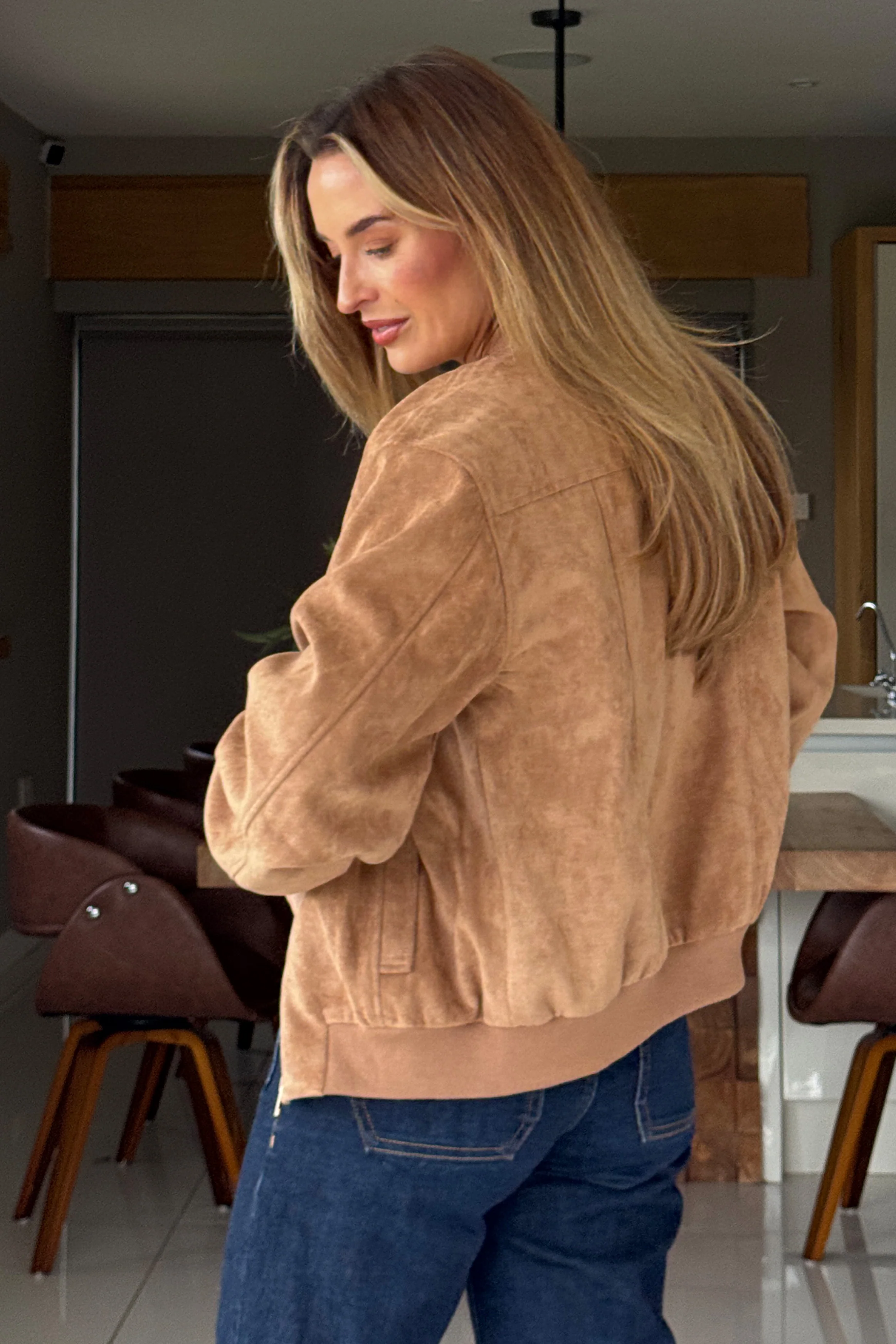 Arwen Suedette Classic Bomber Jacket Stone - Image 6