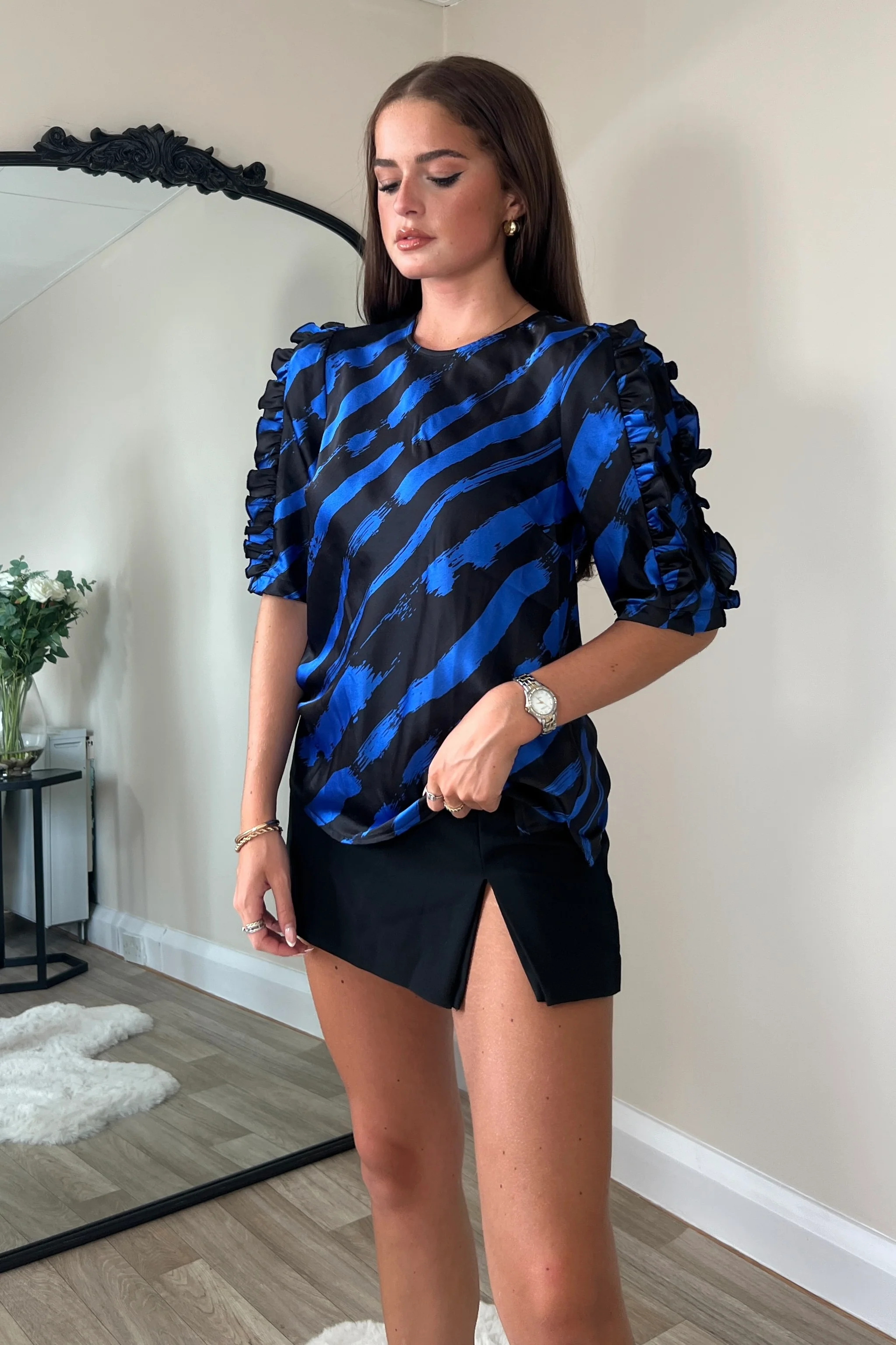 Asher Cobalt Frill Sleeve Top - Image 3