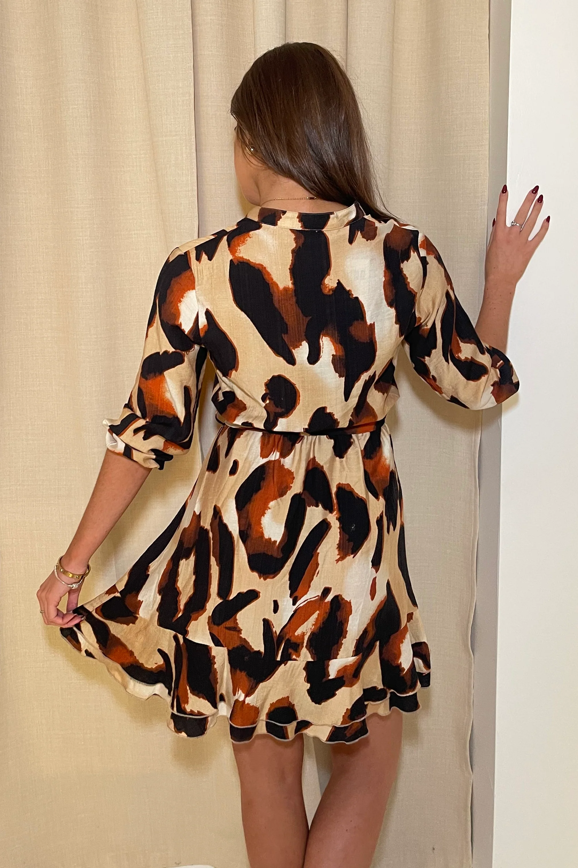 Ashton Brown Animal Frill Mini Dress - Image 5
