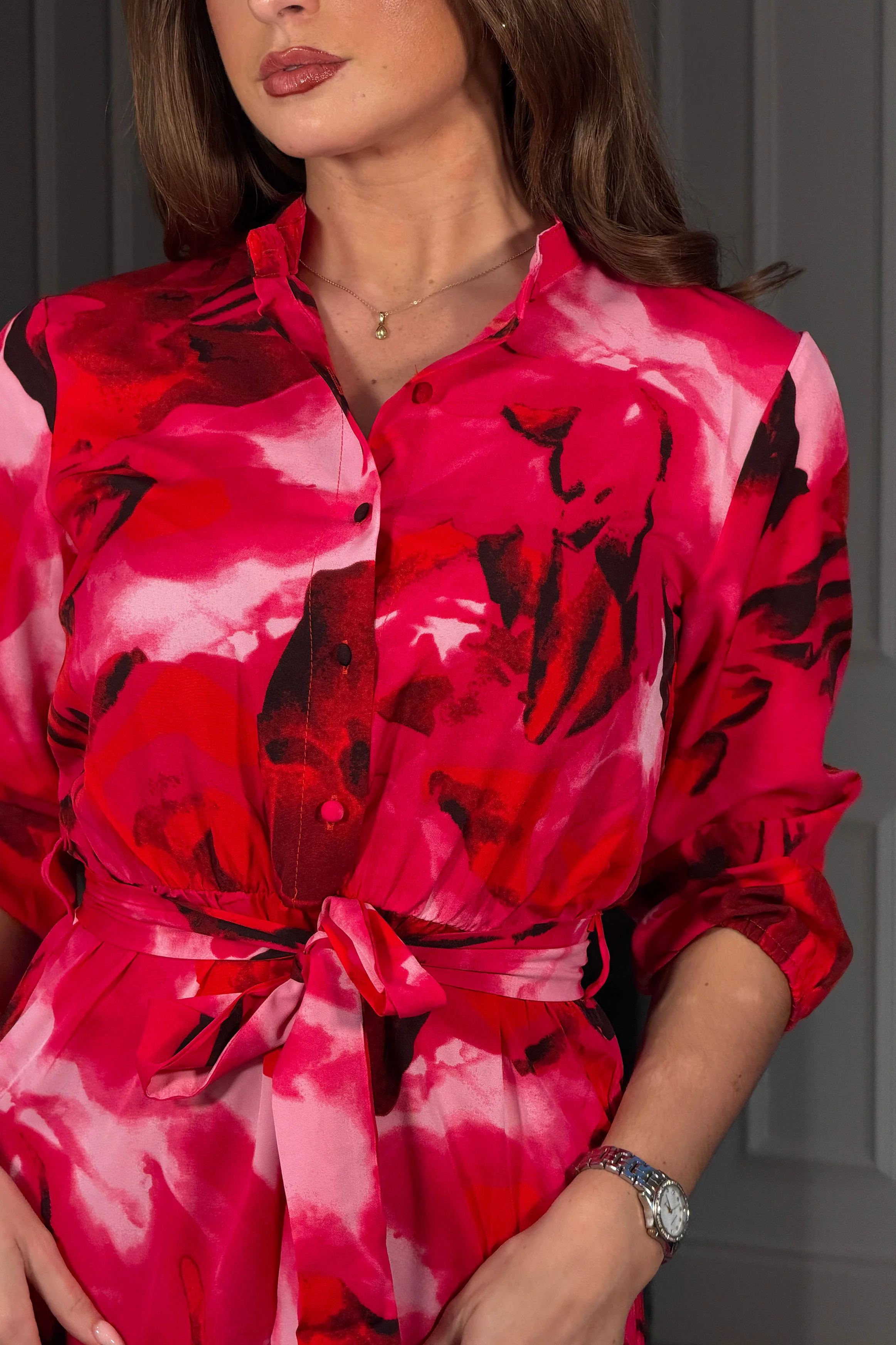 Ashton Pink Floral Frill Mini Dress - Image 2