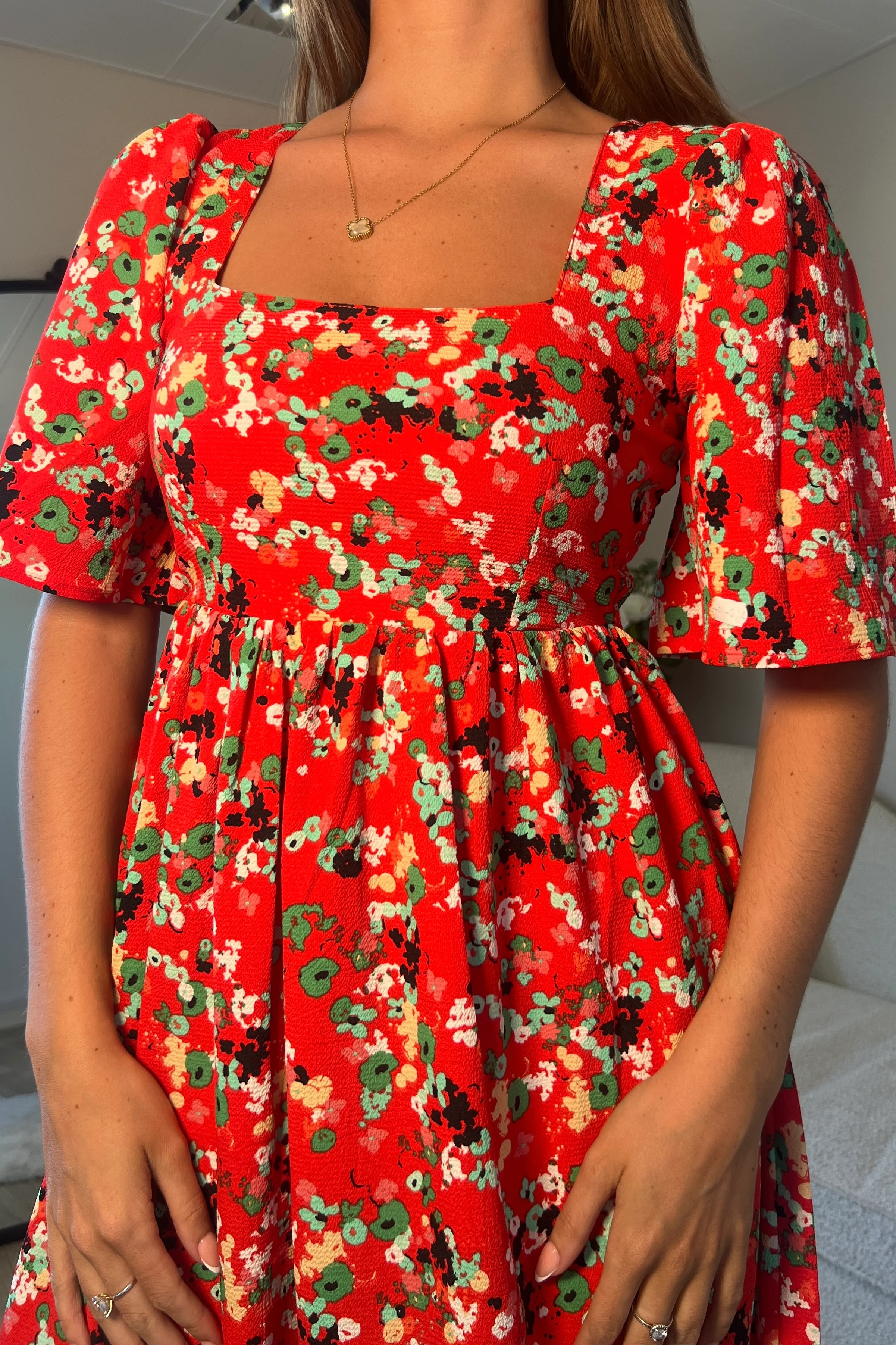 Aspen Square Neck Tiered Midaxi Dress Red - Image 2