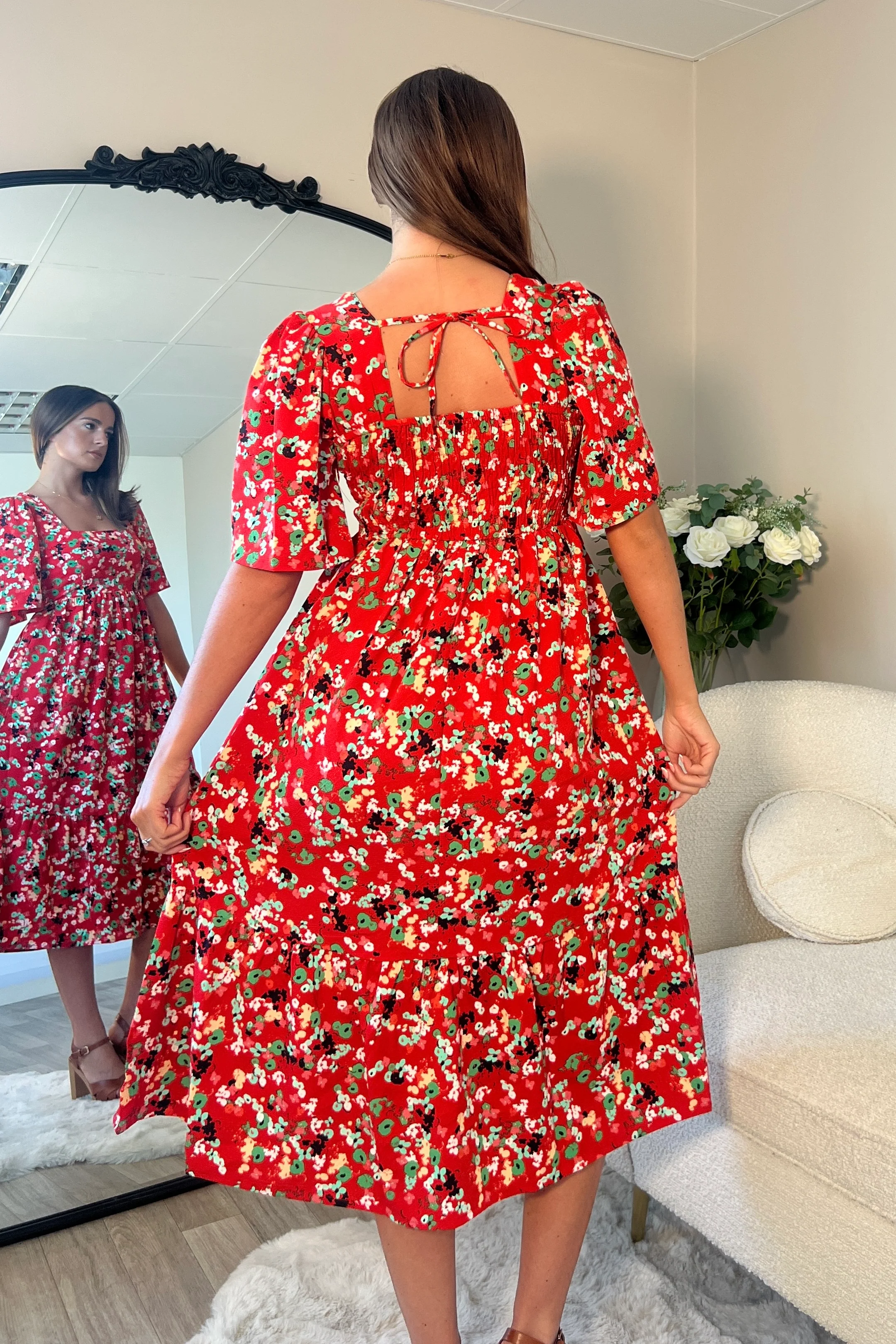 Aspen Square Neck Tiered Midaxi Dress Red - Image 5