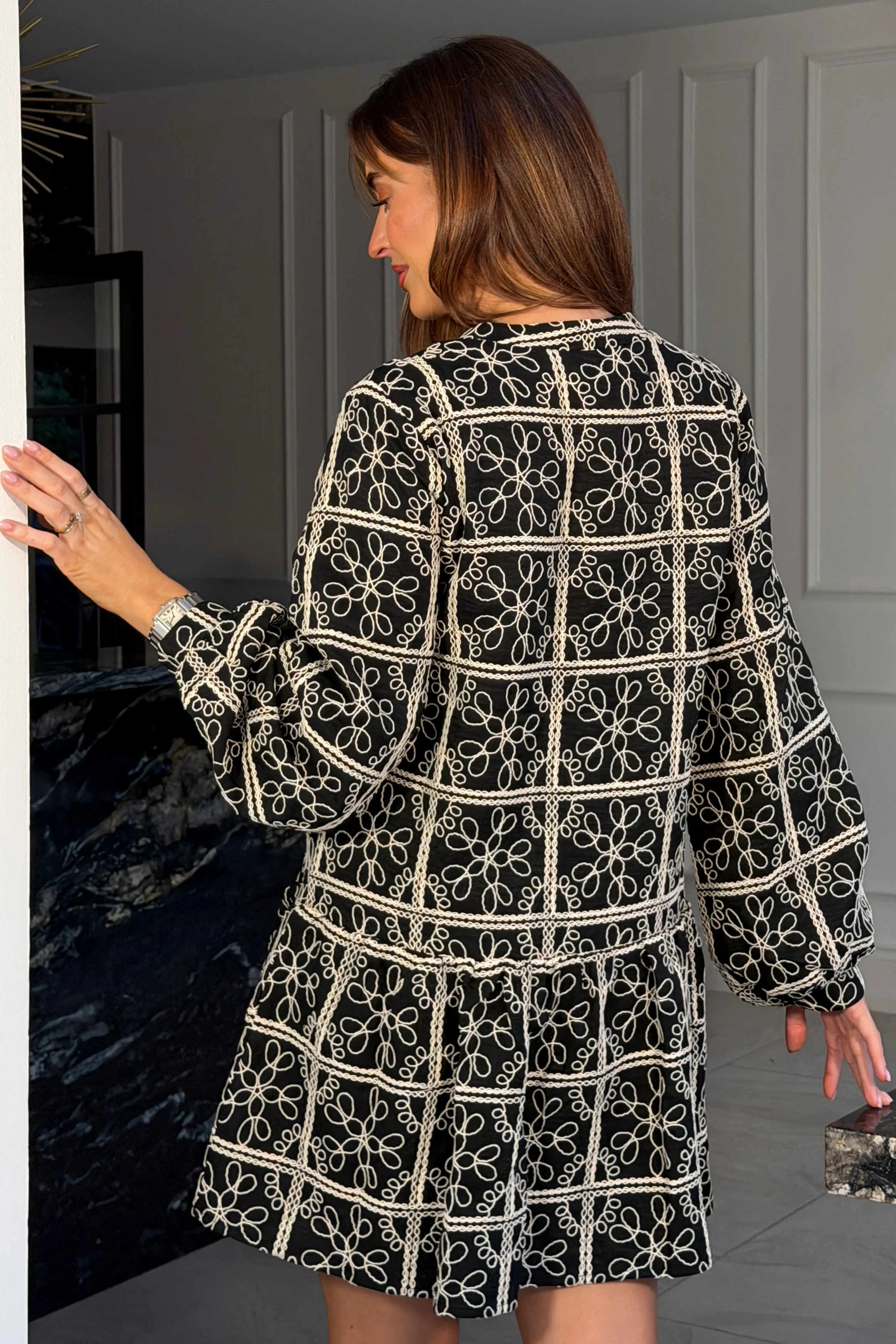 Astra Embroidered Button Front Long Sleeve Mini Dress - Image 5