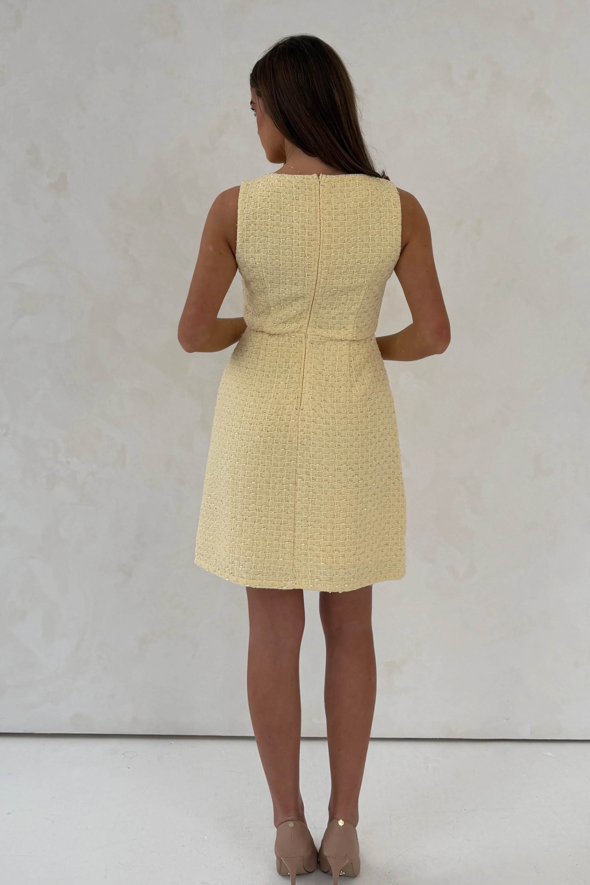 Athenia Tweed Pocket Detail Mini Dress Yellow - Image 6