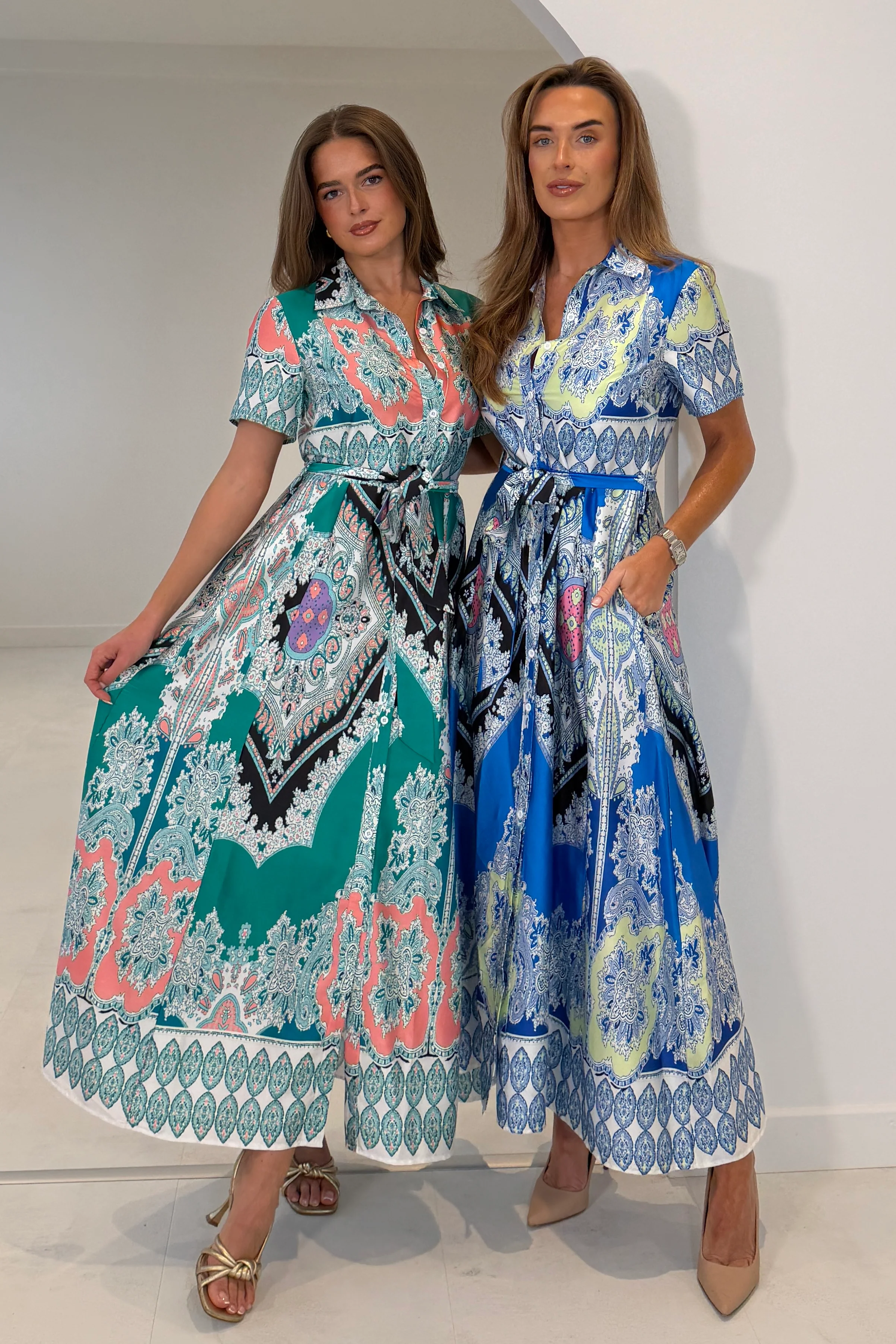Aurora Paisly Print Midi Shirt Dress Green - Image 6