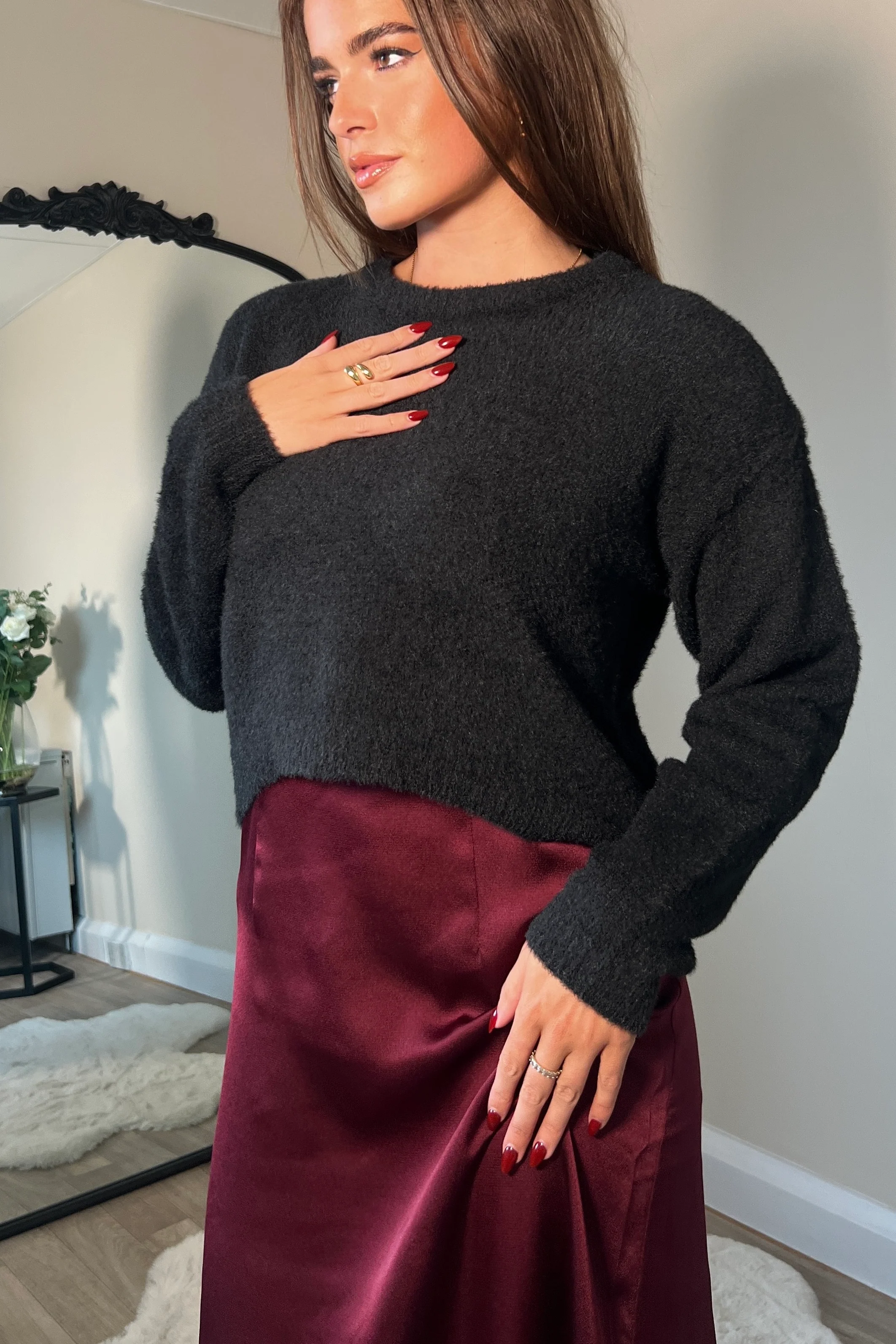 Ayesha Jumper And Satin Slip Dress Set Wine - Image 3