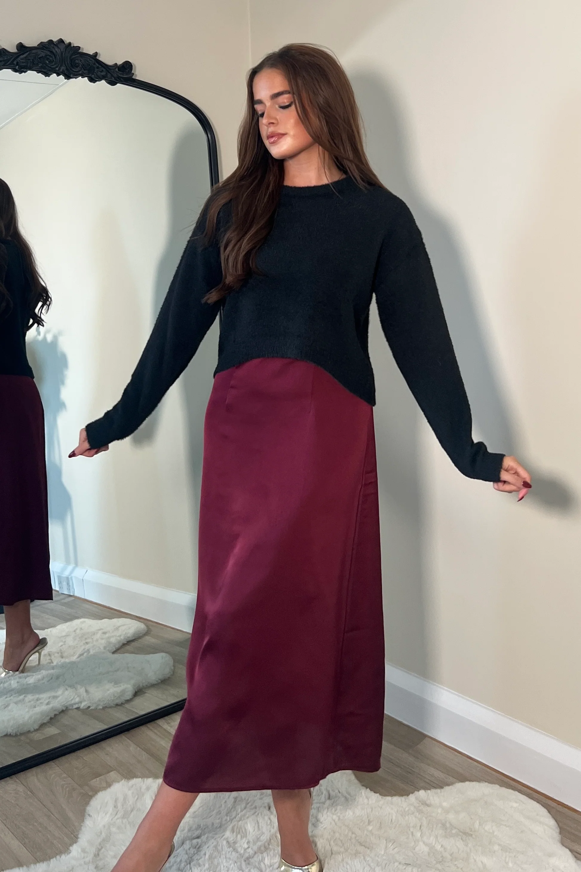 Ayesha Jumper And Satin Slip Dress Set Wine - Image 4