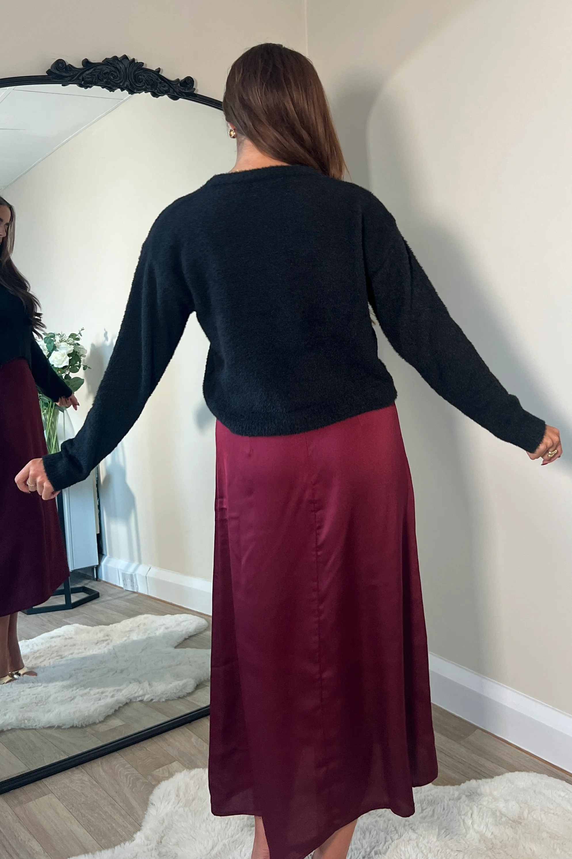 Ayesha Jumper And Satin Slip Dress Set Wine - Image 5
