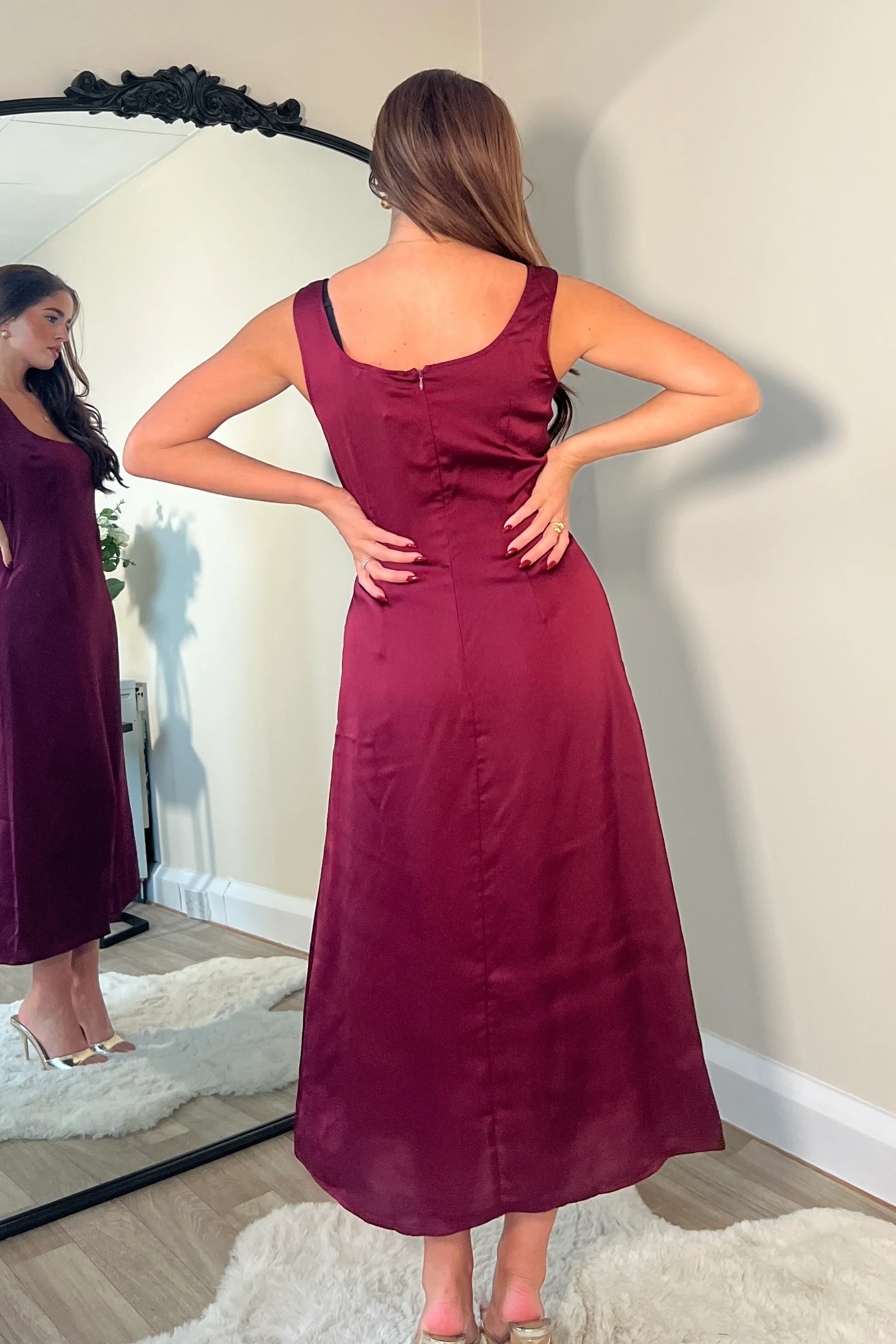 Ayesha Jumper And Satin Slip Dress Set Wine - Image 6