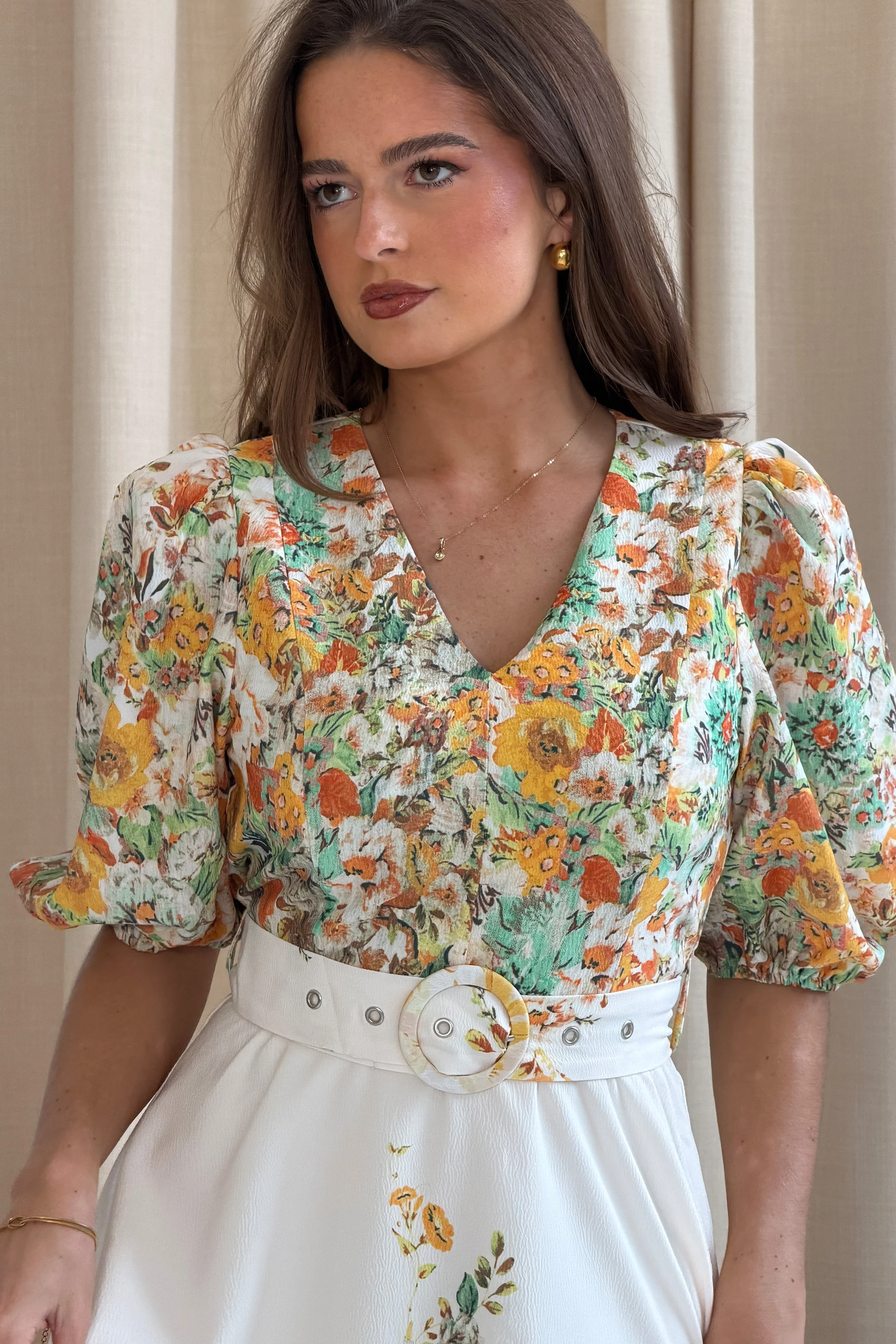 Azelia Puff Sleeve V Neck Mini Dress Yellow Floral - Image 3