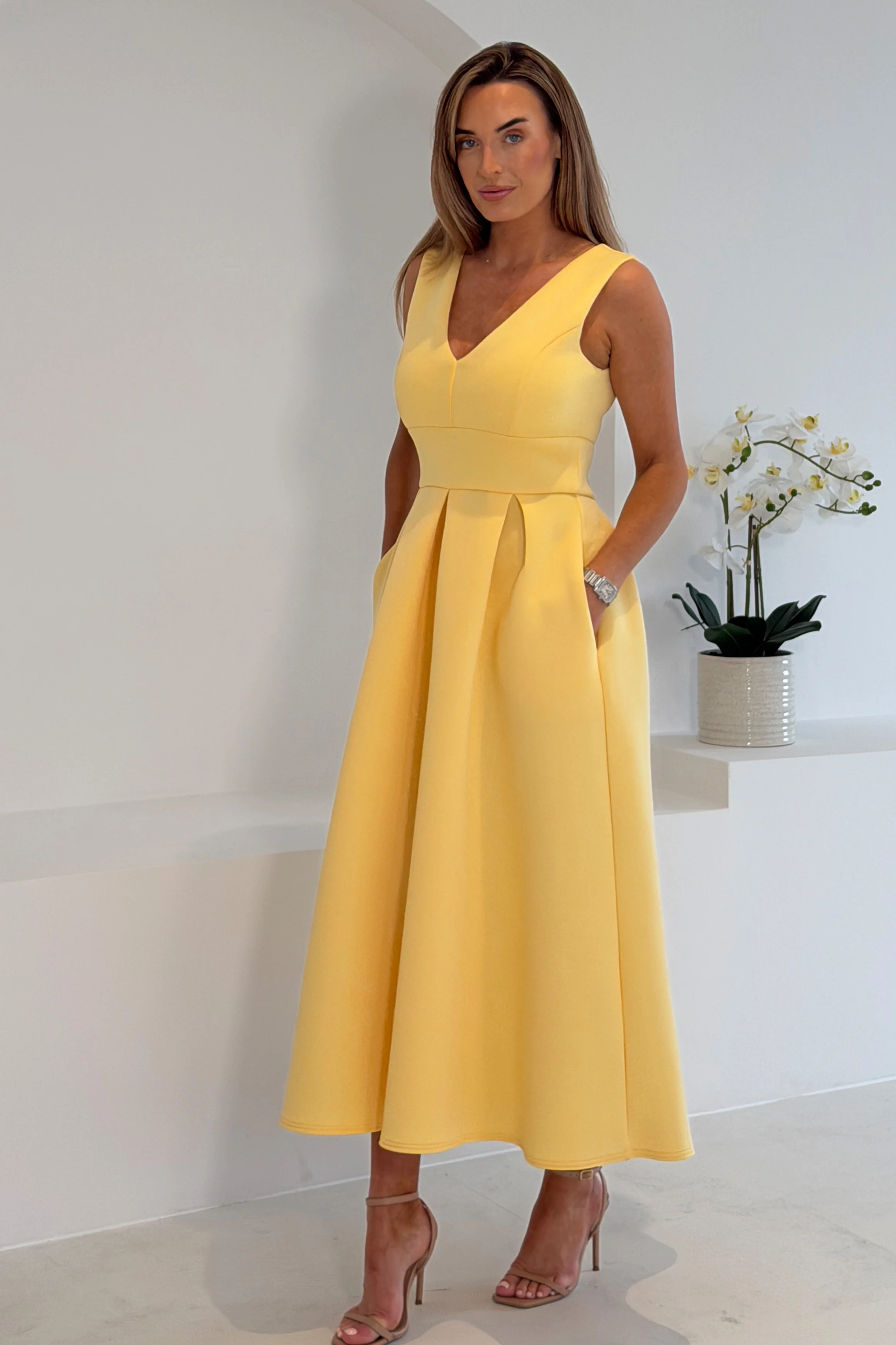 Bethany V Neck Skater Midi Yellow - Image 4