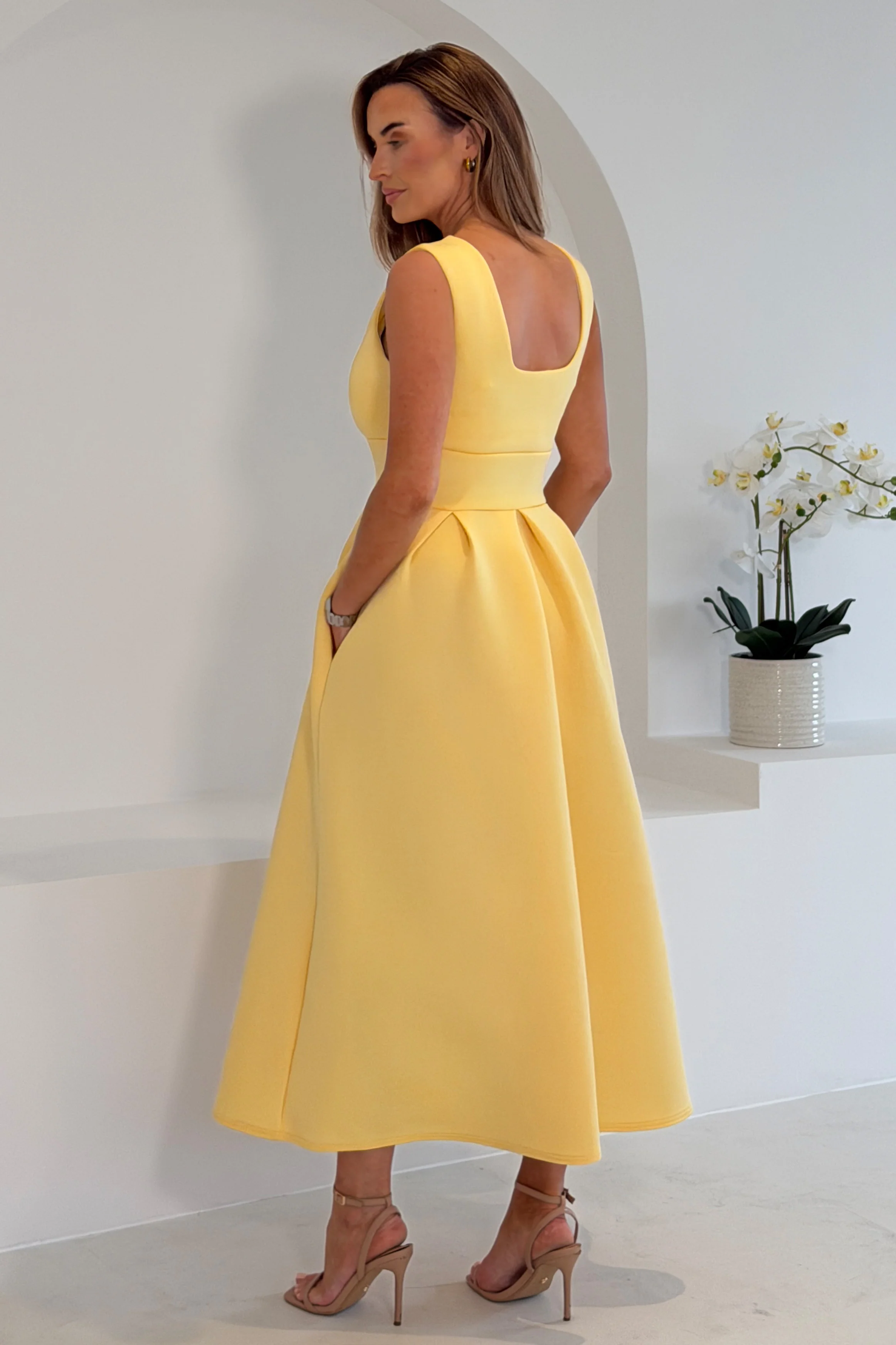 Bethany V Neck Skater Midi Yellow - Image 5