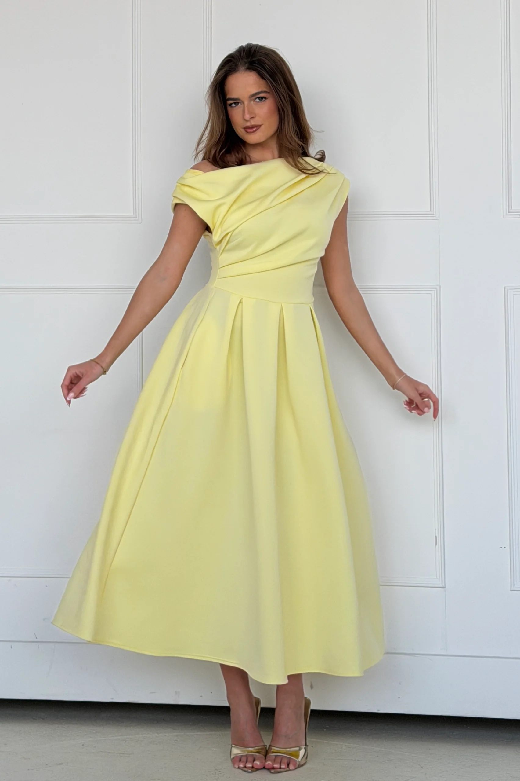 Betty Asymmetric Midi Dress Yellow - Image 3