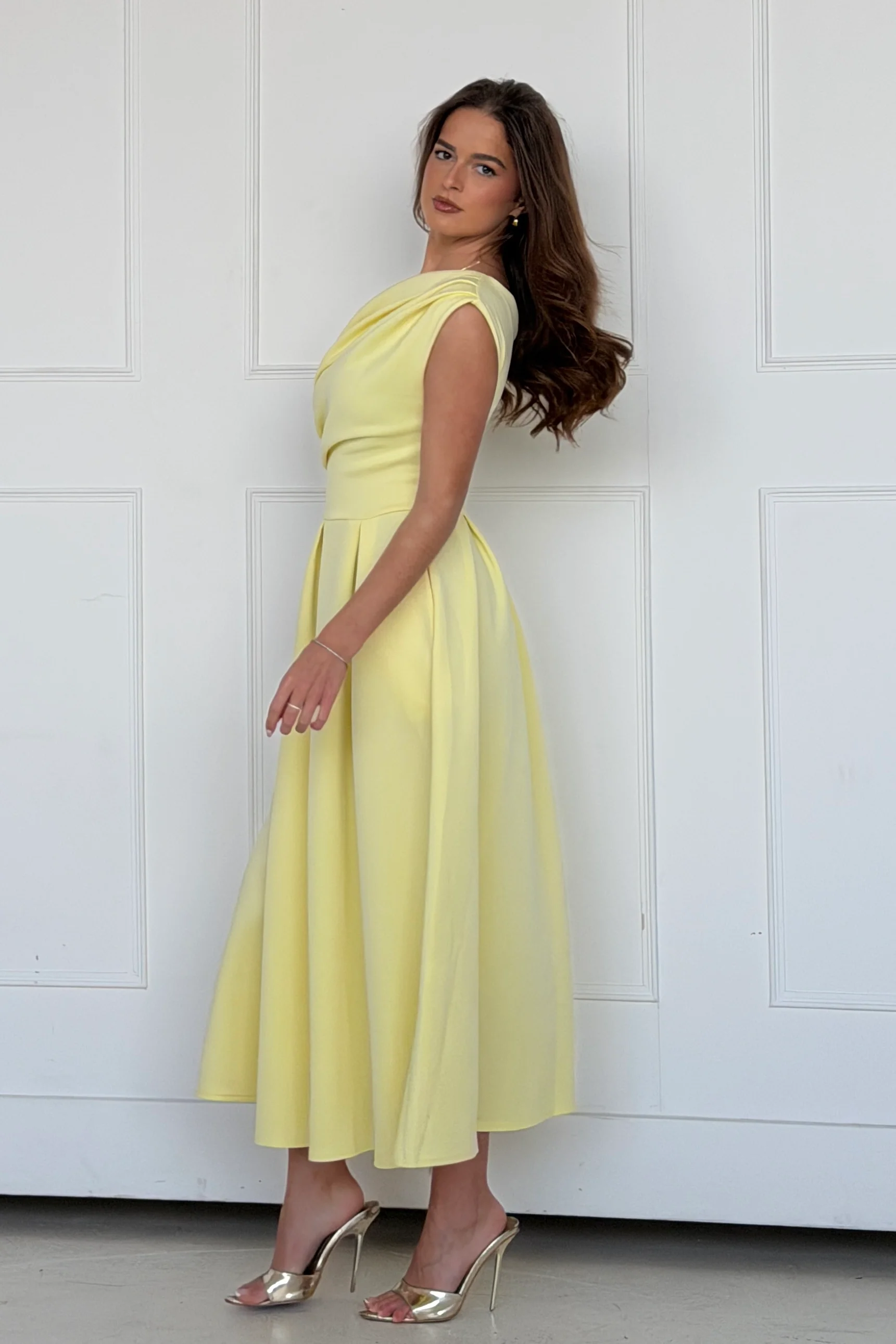 Betty Asymmetric Midi Dress Yellow - Image 5
