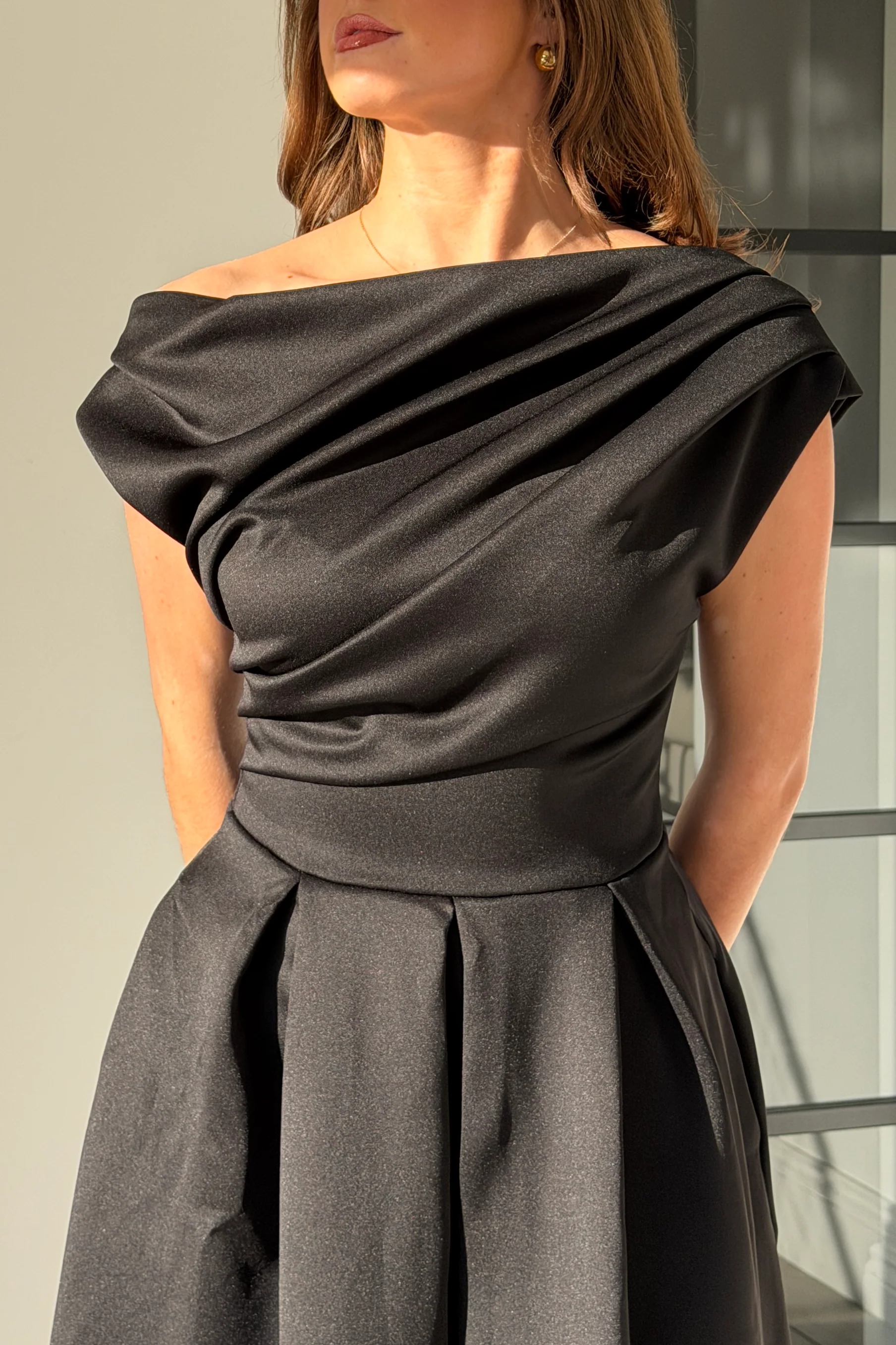 Betty Asymmetric Midi Dress Black - Image 2