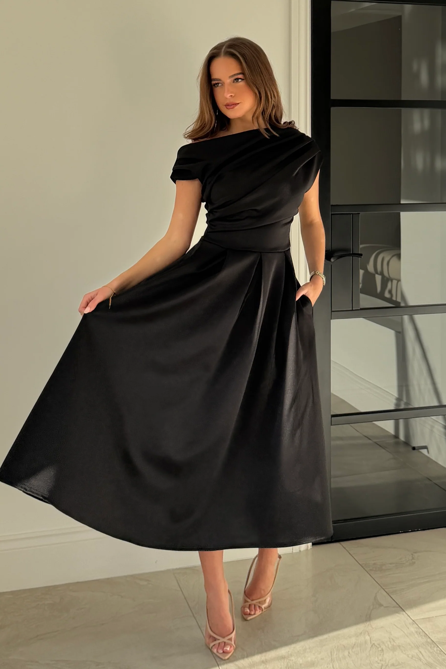 Betty Asymmetric Midi Dress Black - Image 3