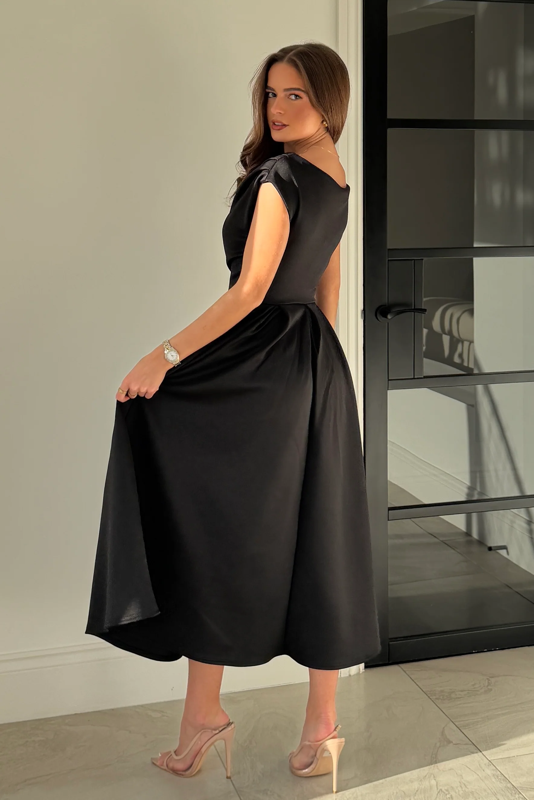Betty Asymmetric Midi Dress Black - Image 5