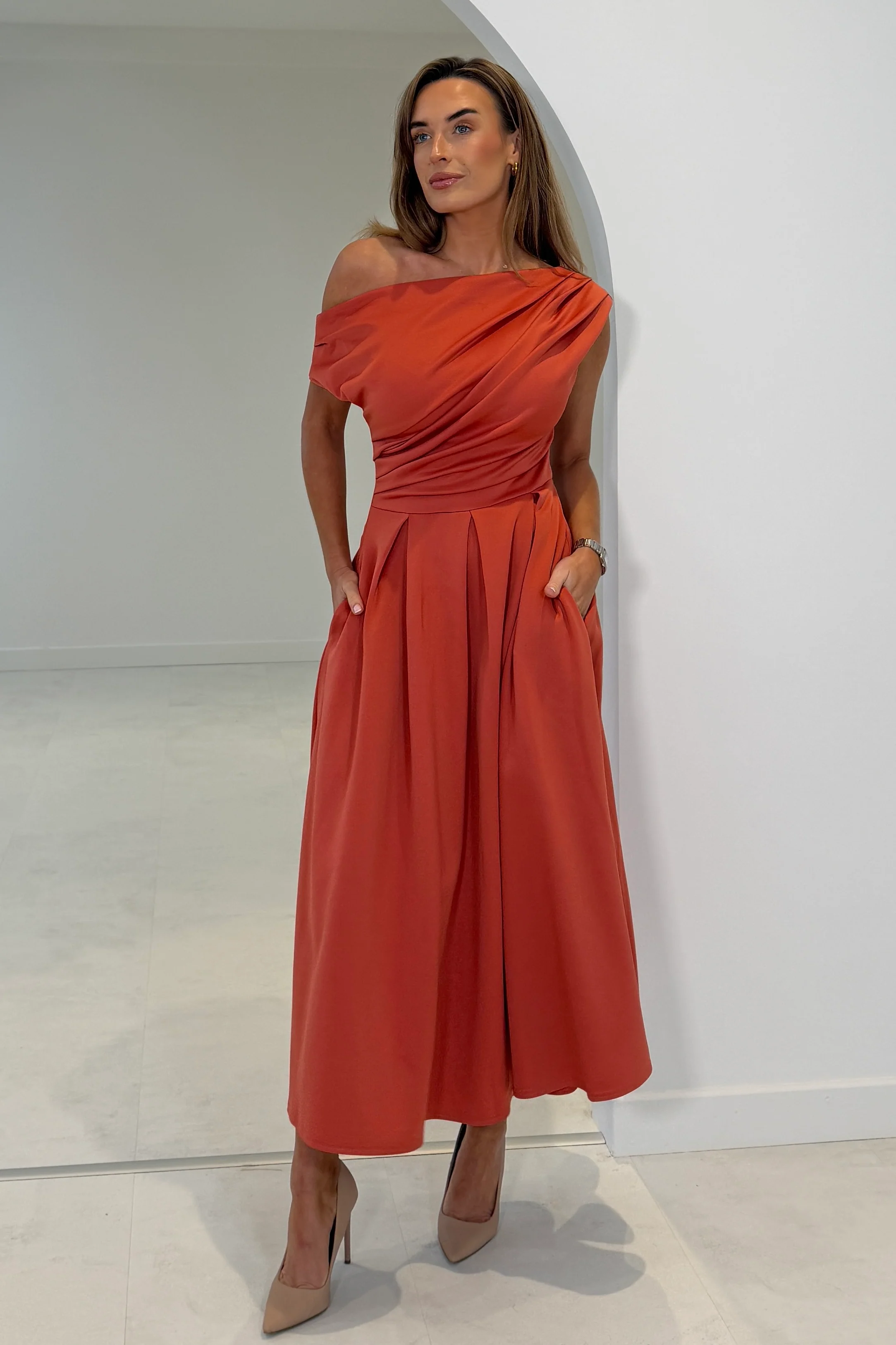 Betty Asymmetric Midi Dress Clay - Image 3