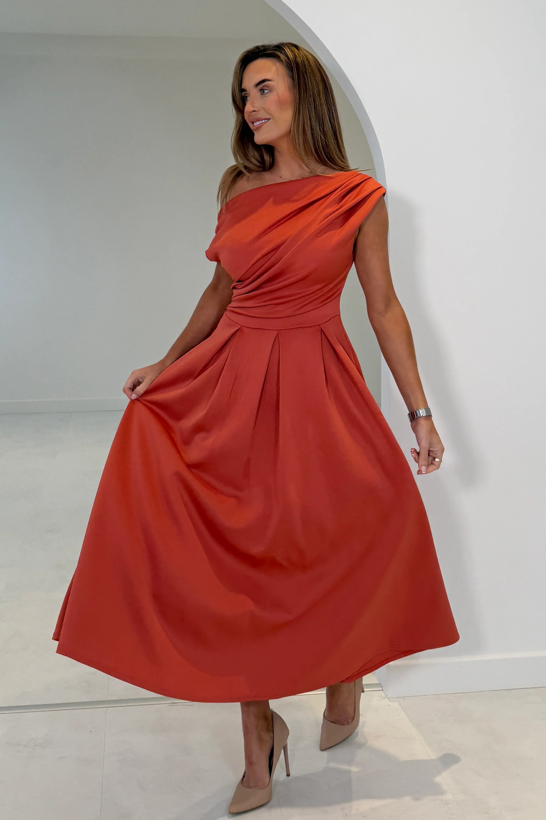 Betty Asymmetric Midi Dress Clay - Image 4