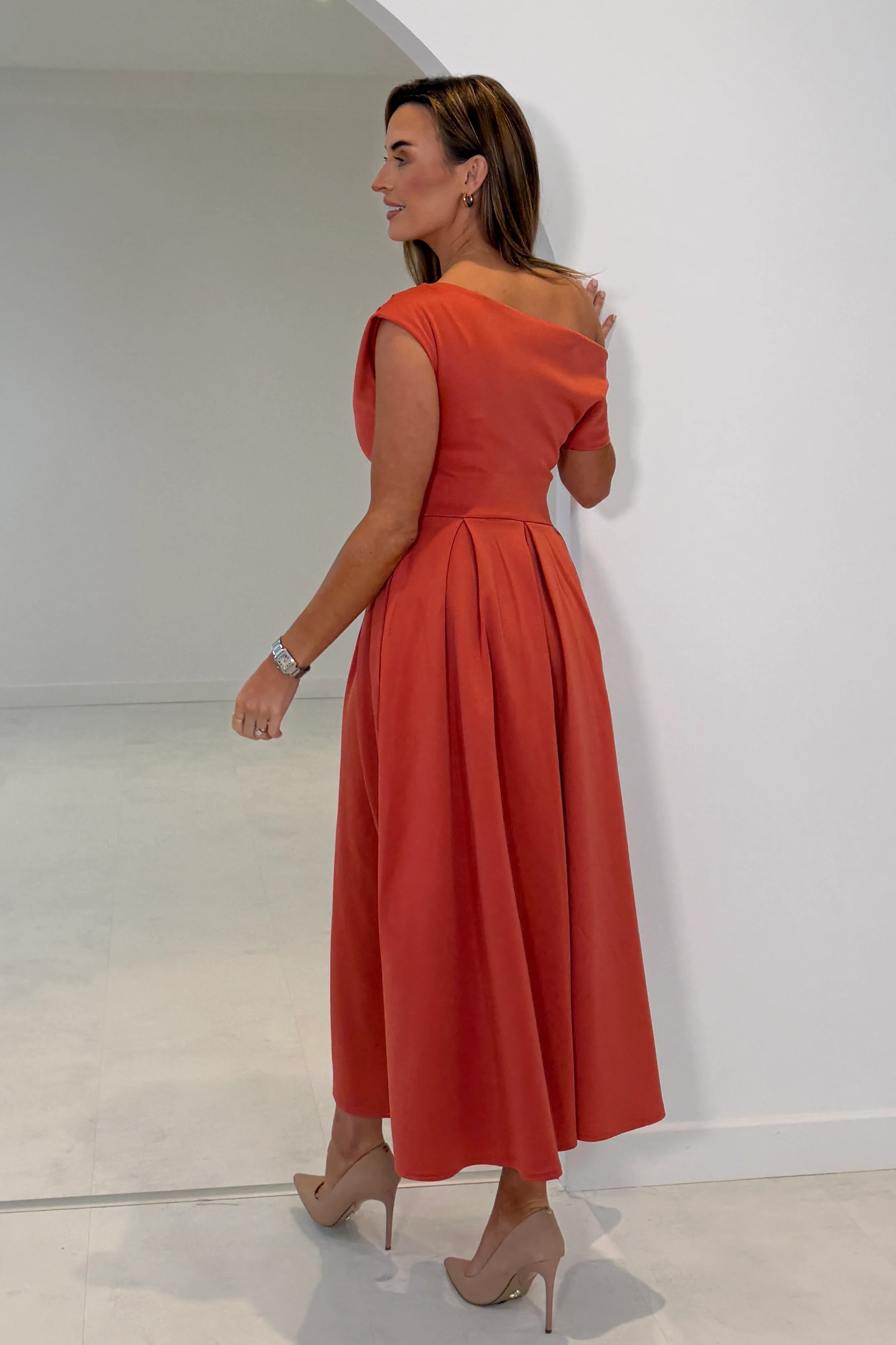 Betty Asymmetric Midi Dress Clay - Image 5