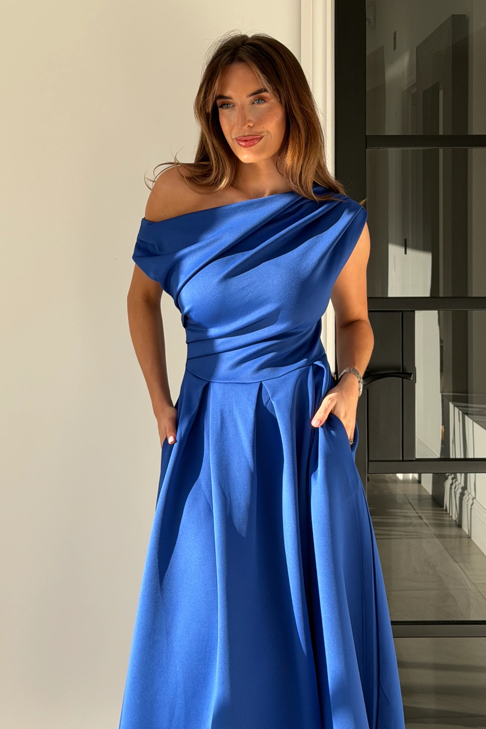 Betty Asymmetric Midi Dress Cobalt - Image 2