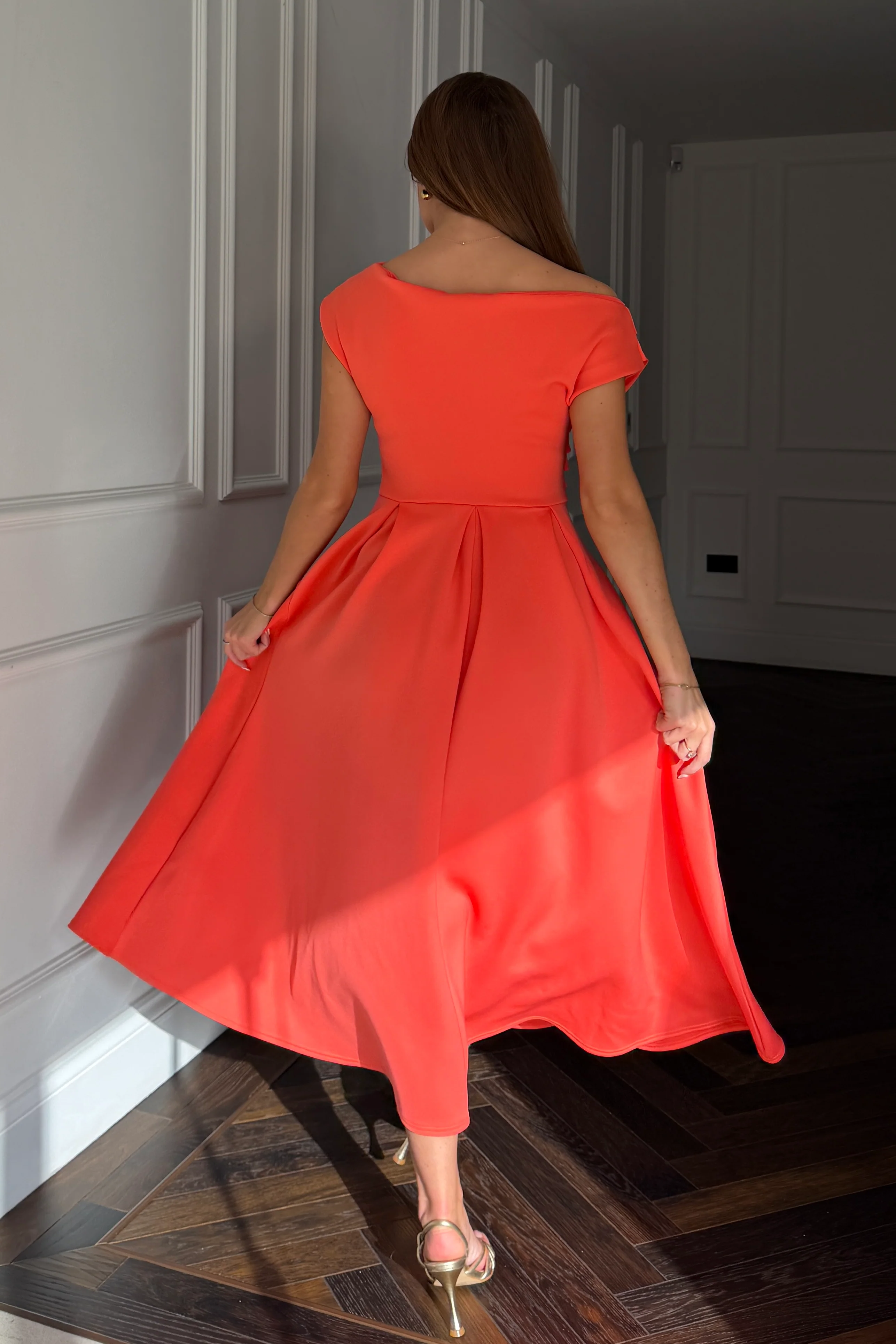 Betty Asymmetric Midi Dress Coral - Image 5