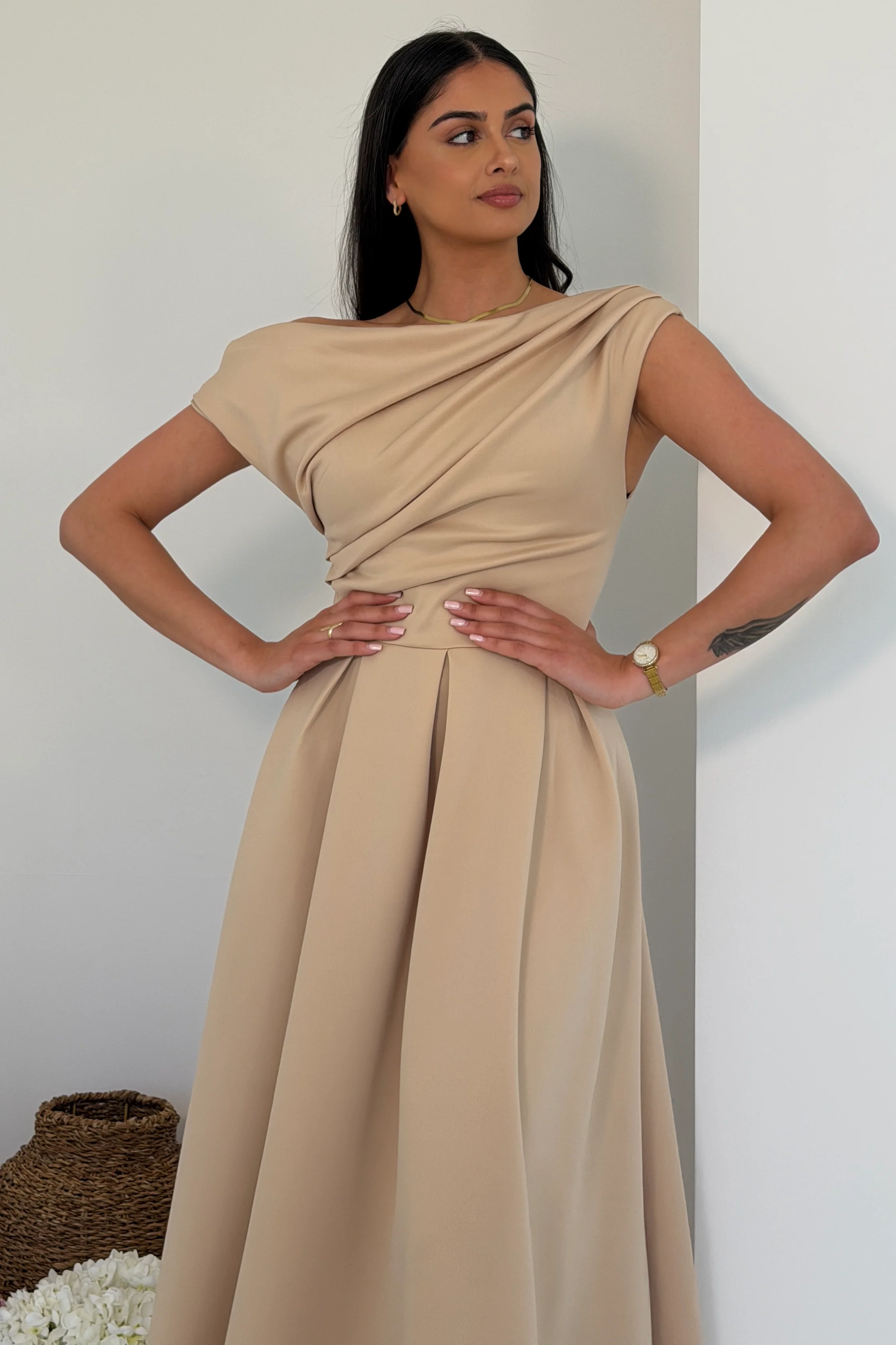 Betty Asymmetric Midi Dress Cream - Image 3