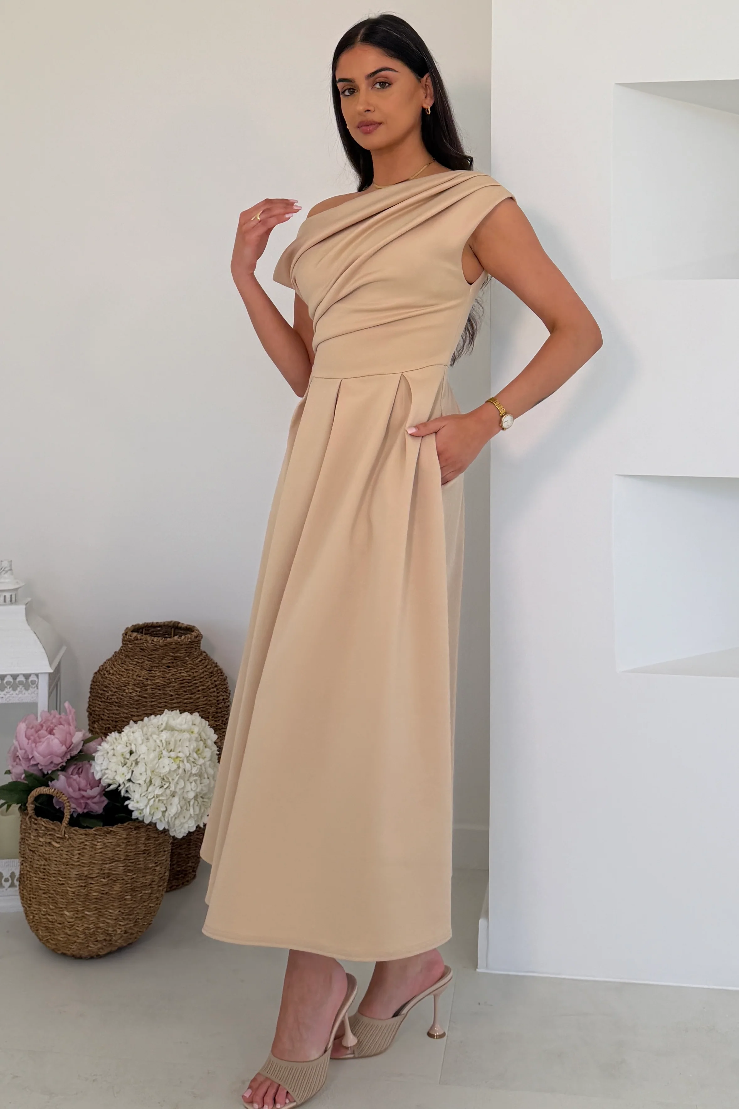 Betty Asymmetric Midi Dress Cream - Image 4
