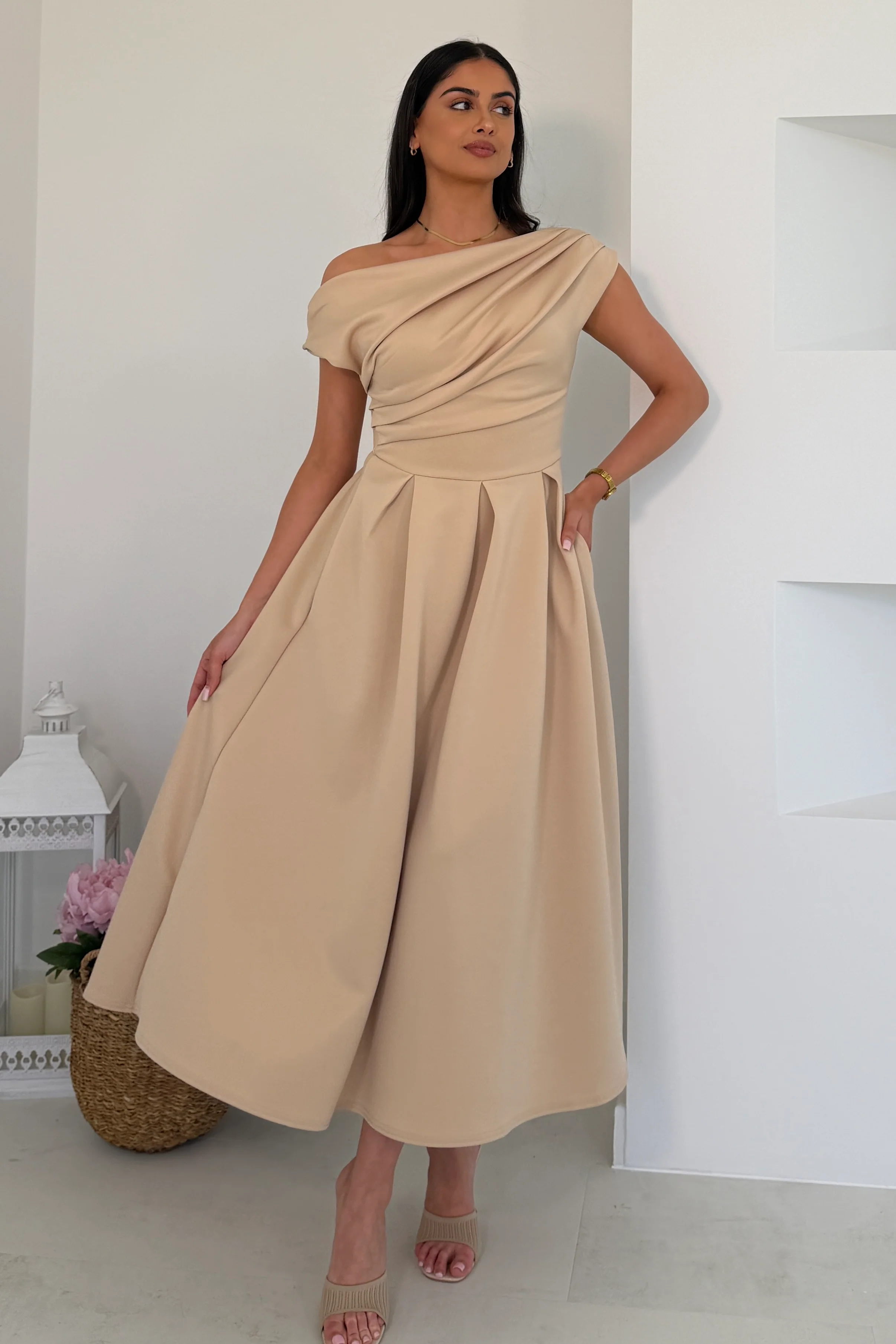 Betty Asymmetric Midi Dress Cream - Image 5
