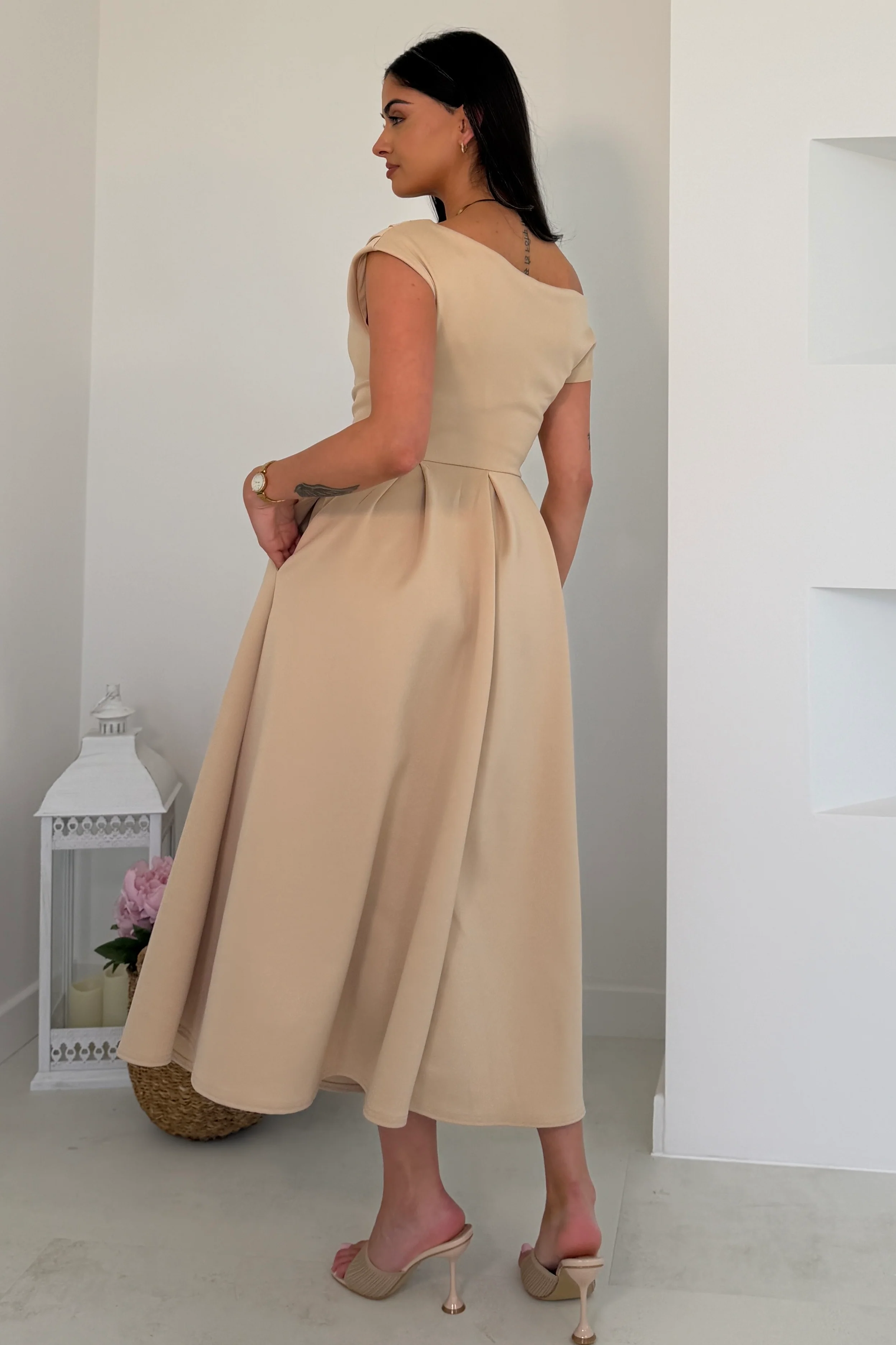 Betty Asymmetric Midi Dress Cream - Image 6