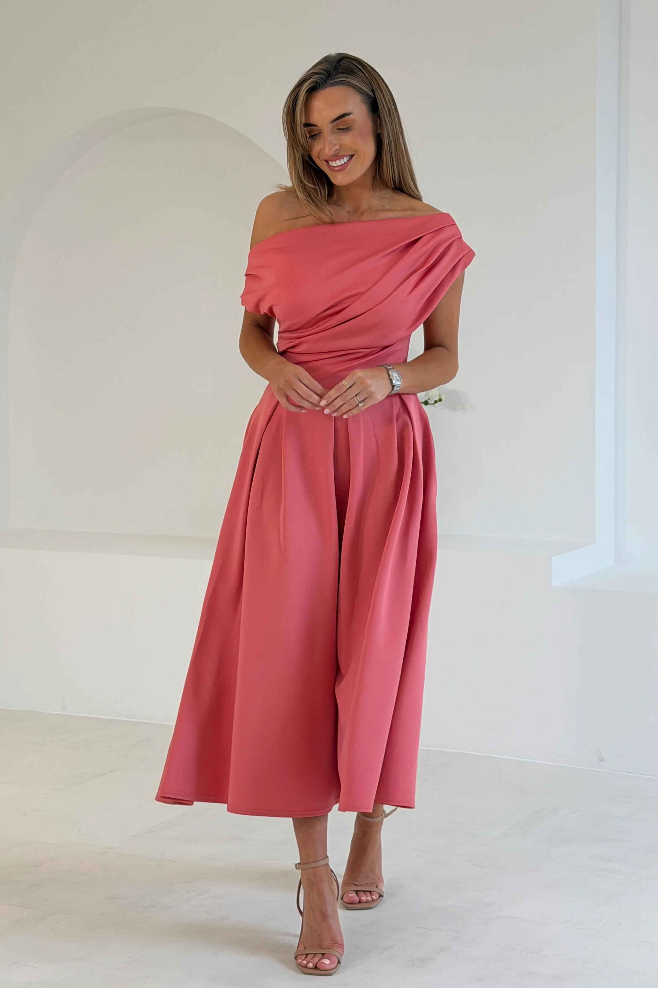 Betty Asymmetric Midi Dress Rose - Image 3