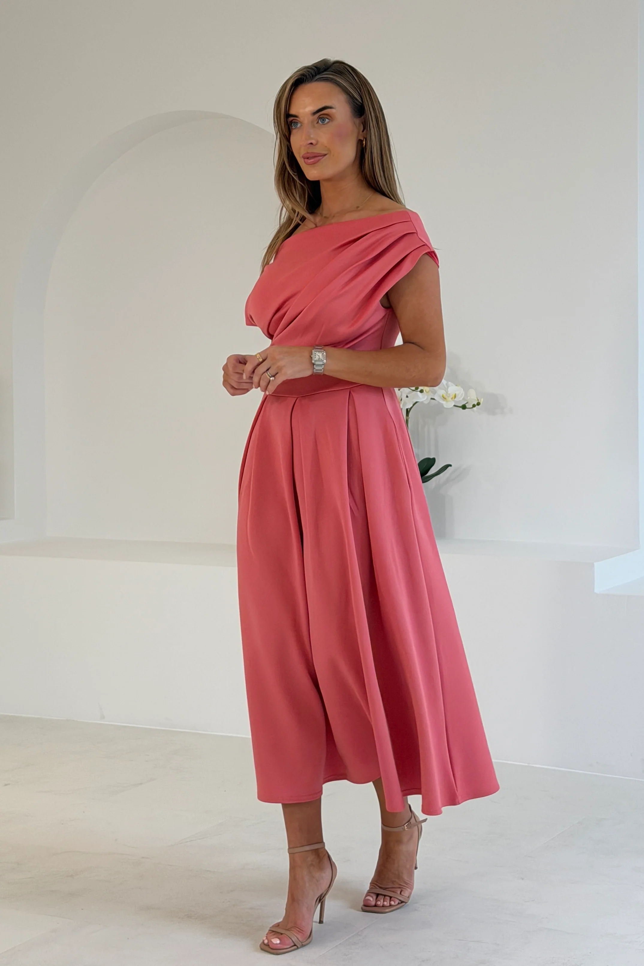 Betty Asymmetric Midi Dress Rose - Image 4
