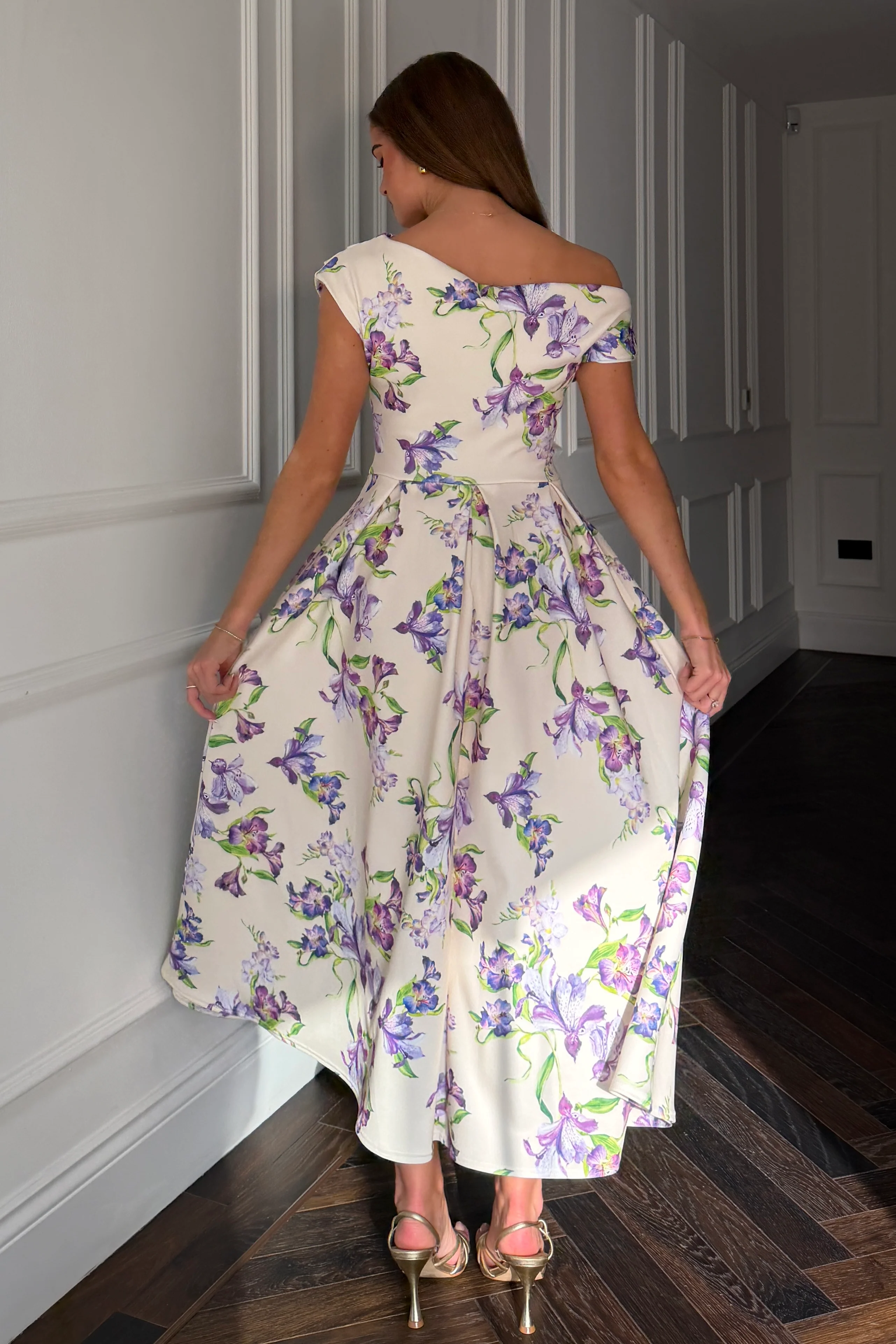 Betty Asymmetric Midi Dress Yellow Print - Image 5