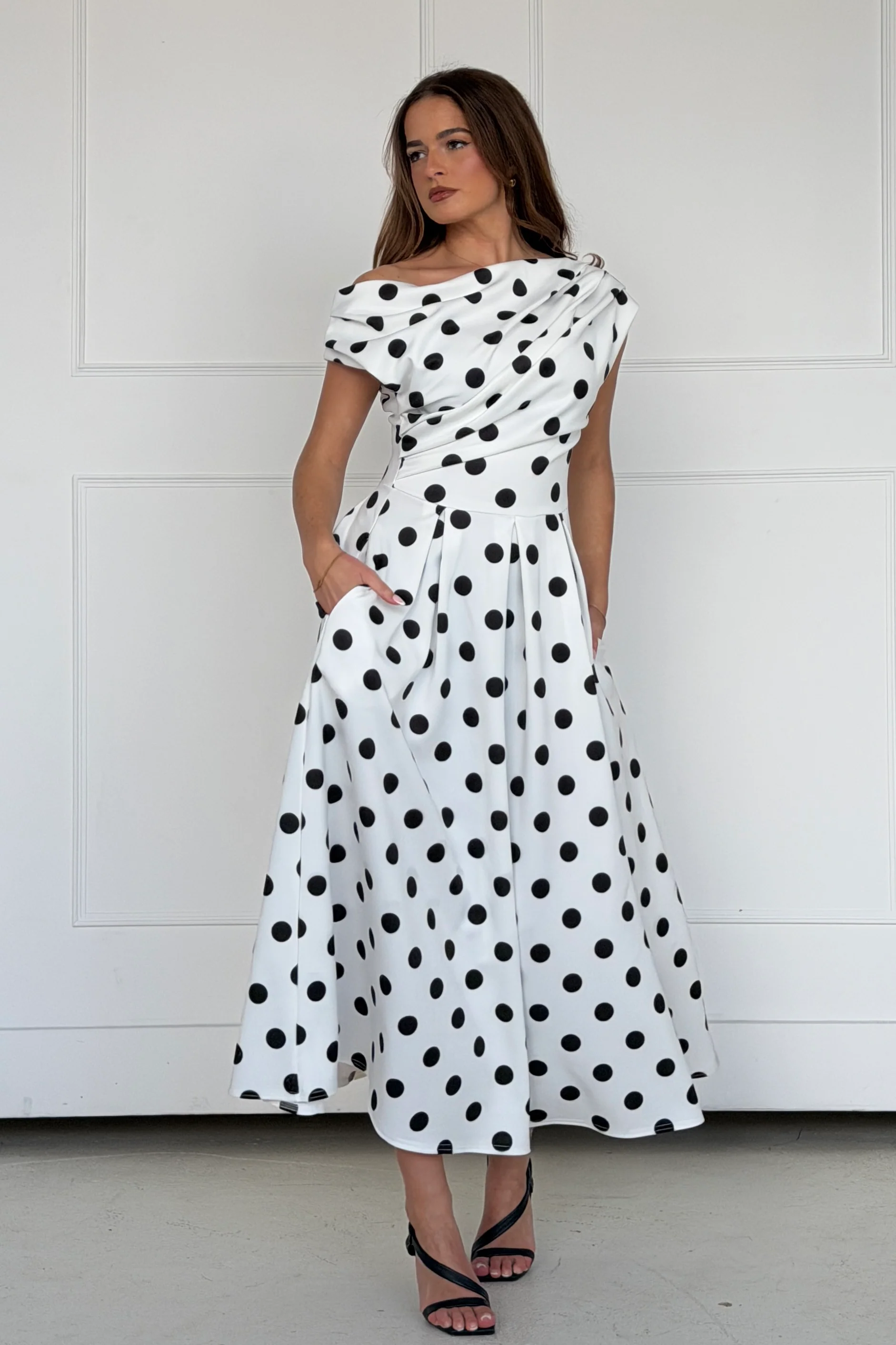 Betty Asymmetric Midi Dress Polka - Image 5