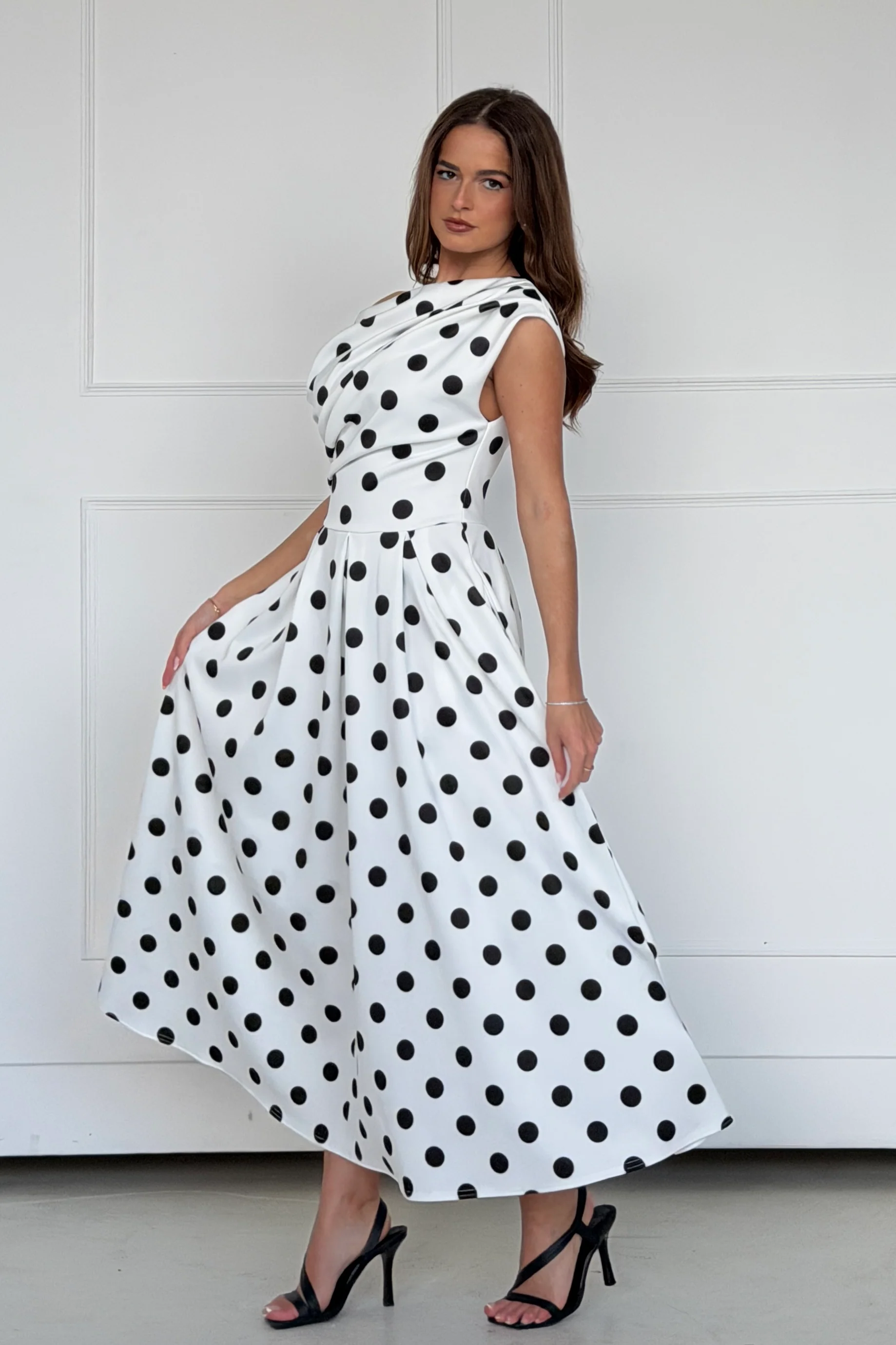 Betty Asymmetric Midi Dress Polka - Image 6