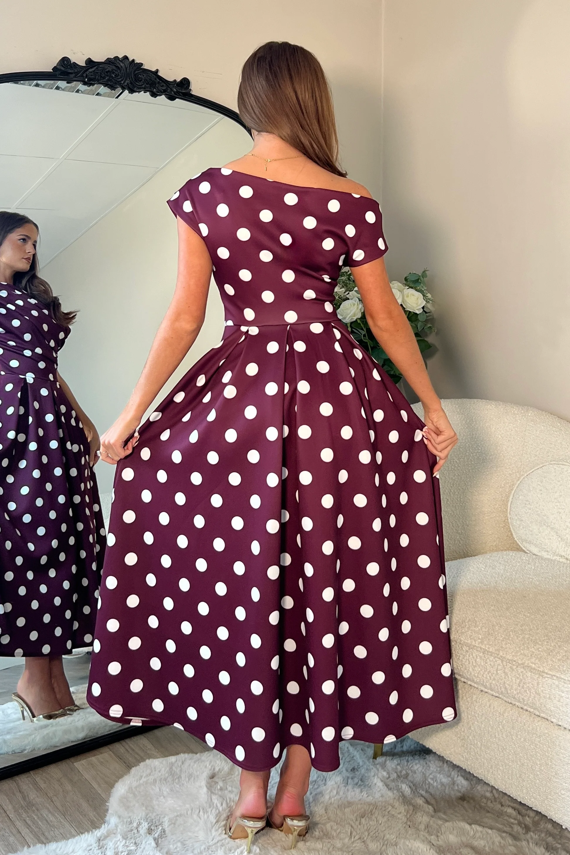 Betty Asymmetric Neckline Skater Midi Berry Spot - Image 5