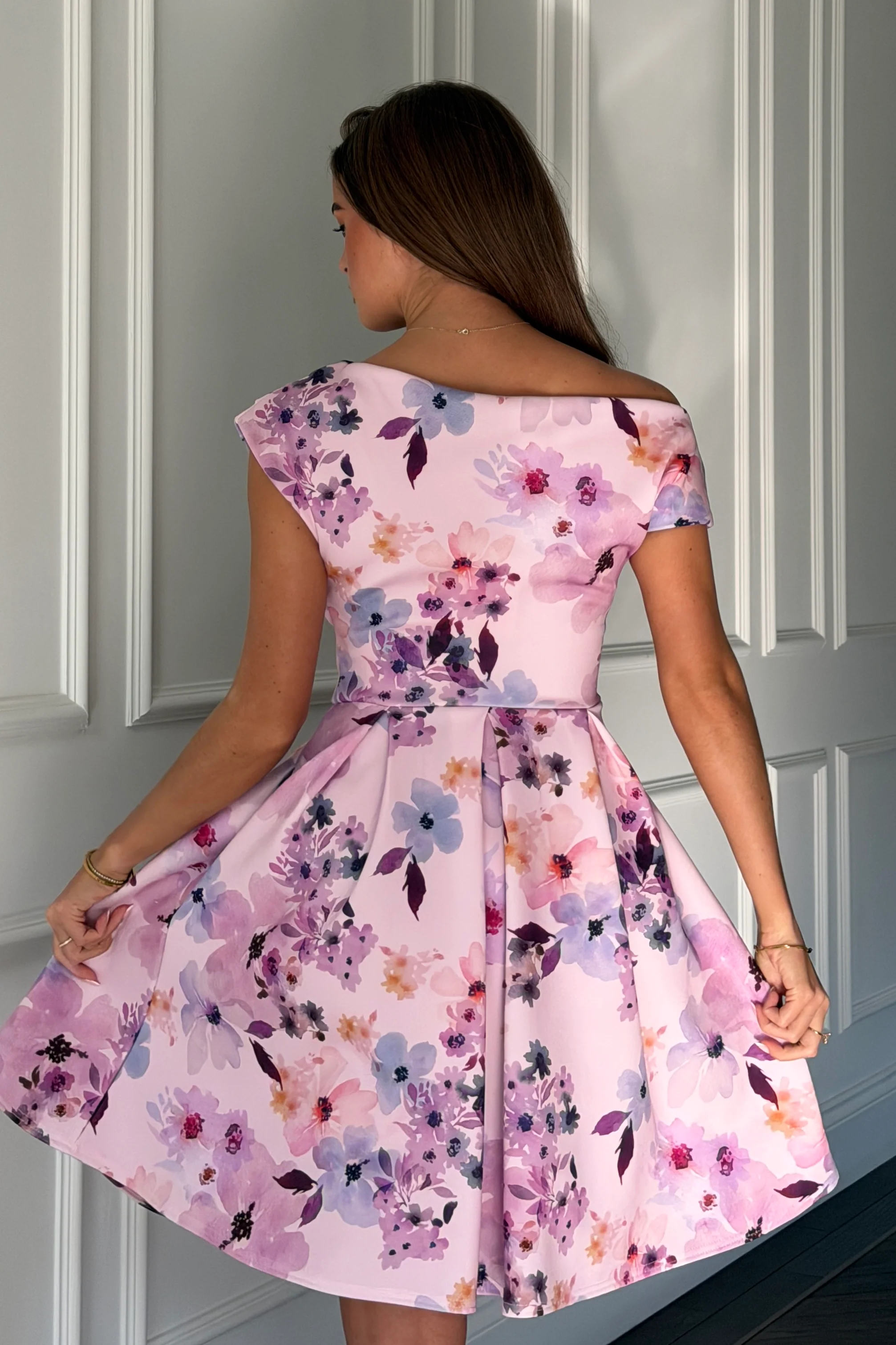 Betty Asymmetric Neckline Skater Mini Dress Lilac - Image 6