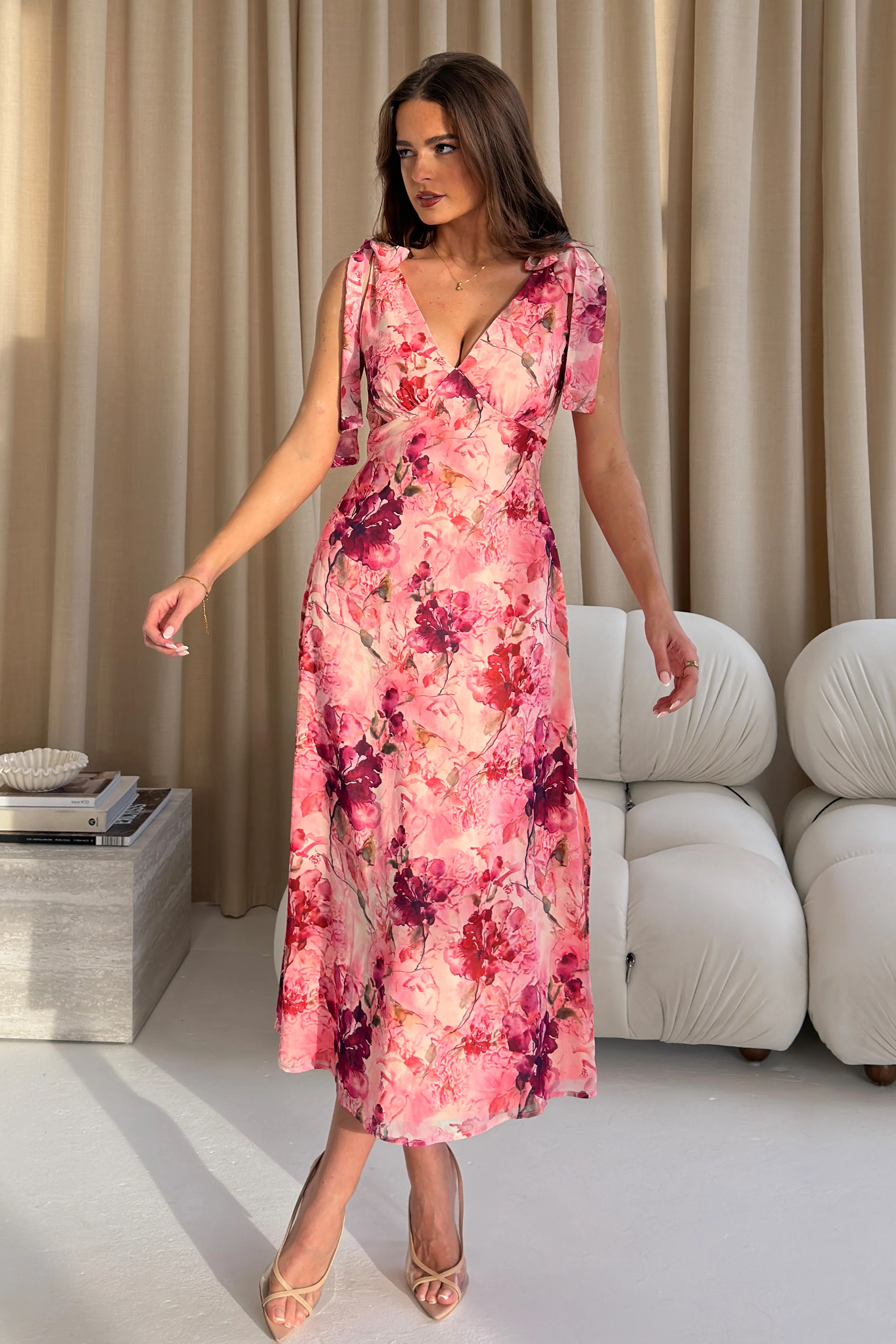 Beverly Floral Tie Shoulder Midi Dress - Image 4