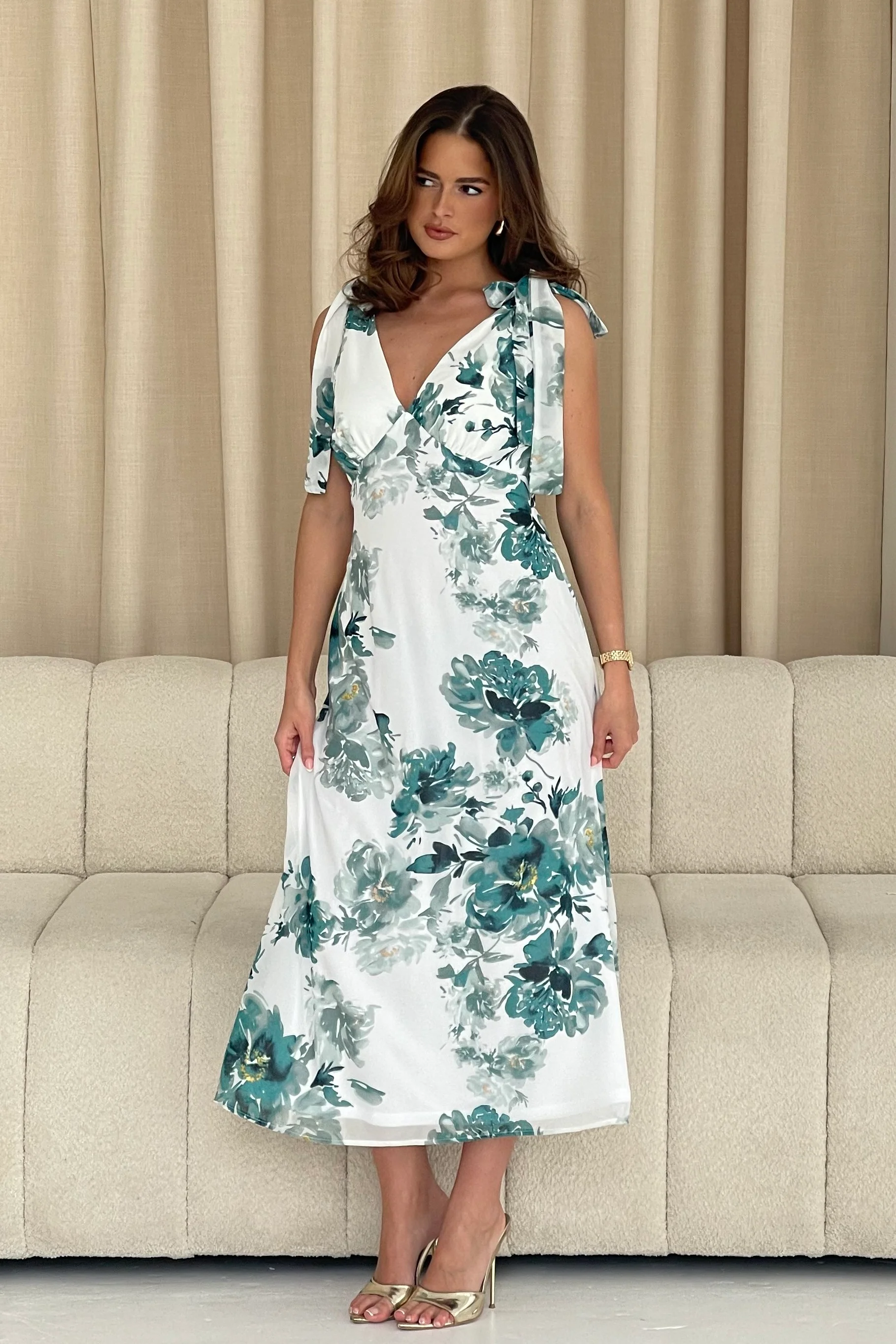 Beverly Green Floral Tie Shoulder Midi Dress - Image 4