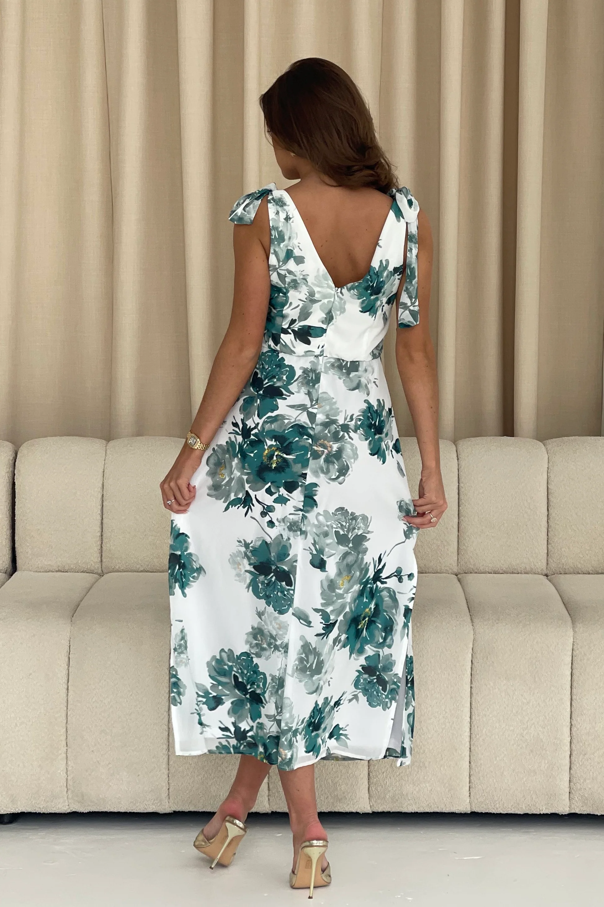 Beverly Green Floral Tie Shoulder Midi Dress - Image 6