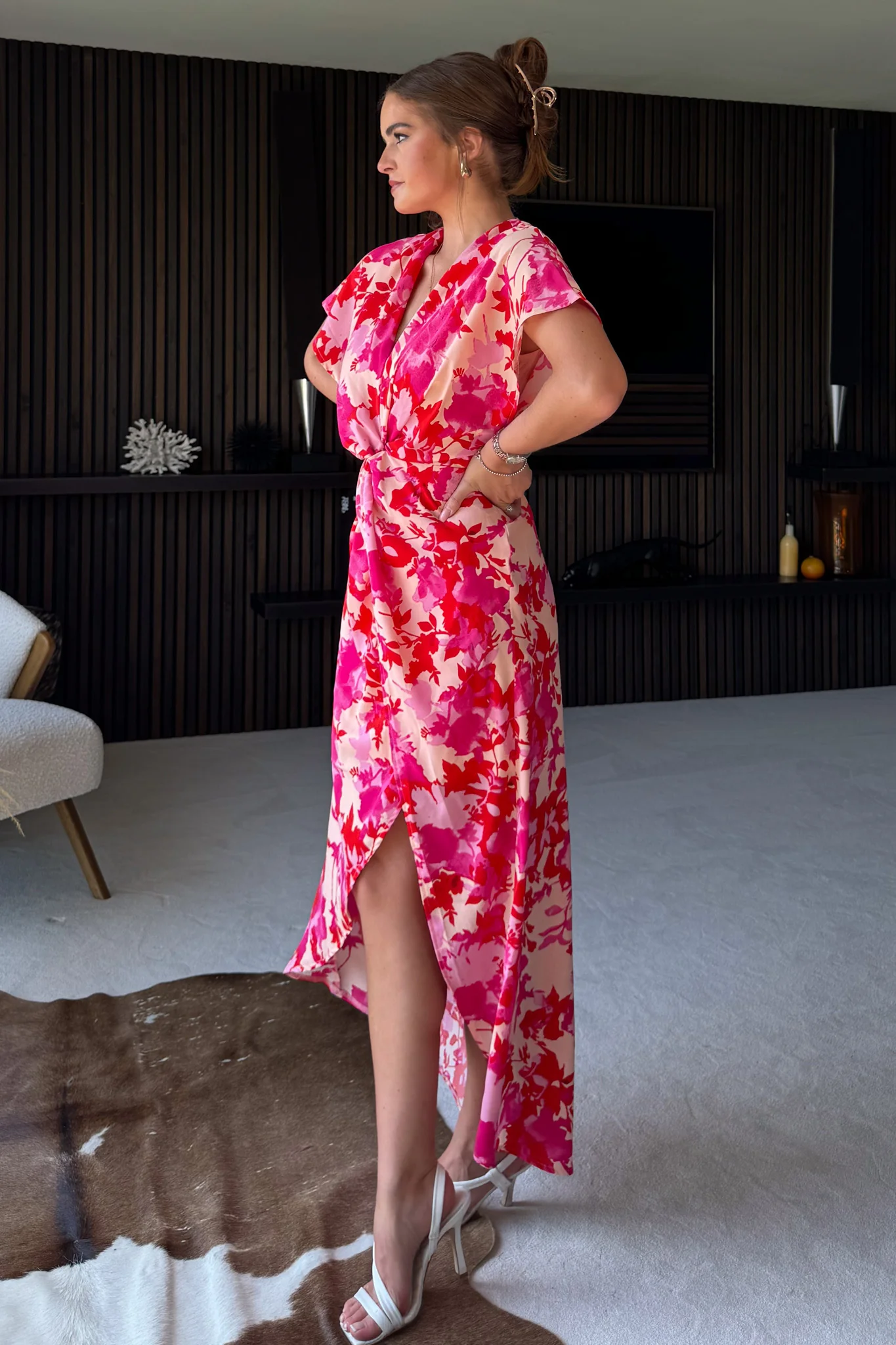 Blair Pink and Peach Knot Detail Wrap Maxi Dress - Image 3