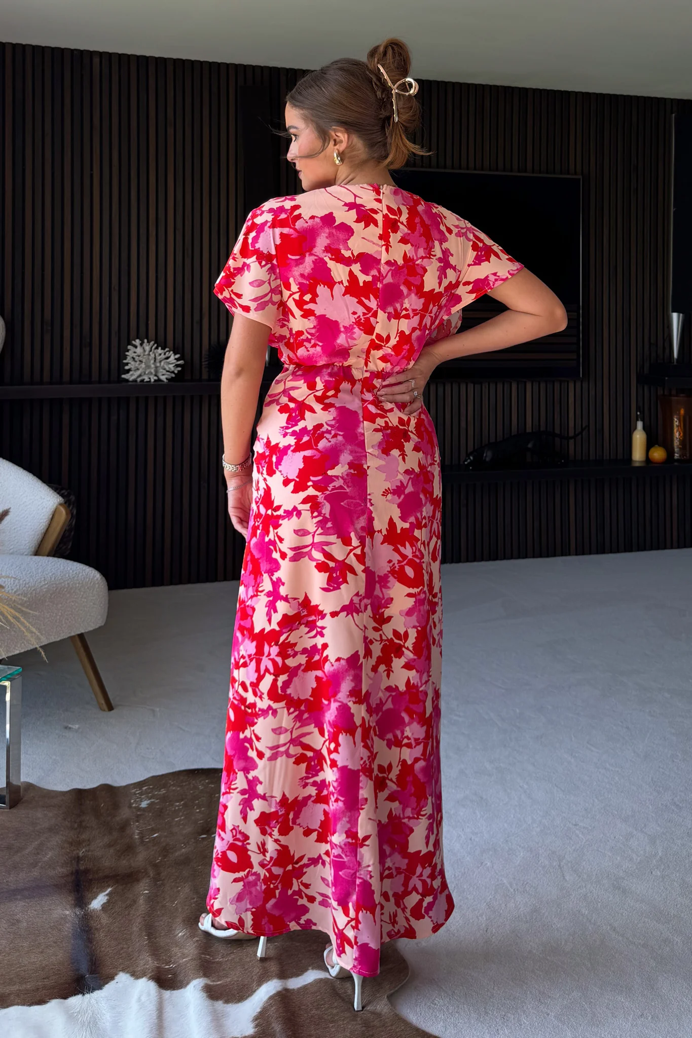 Blair Pink and Peach Knot Detail Wrap Maxi Dress - Image 4