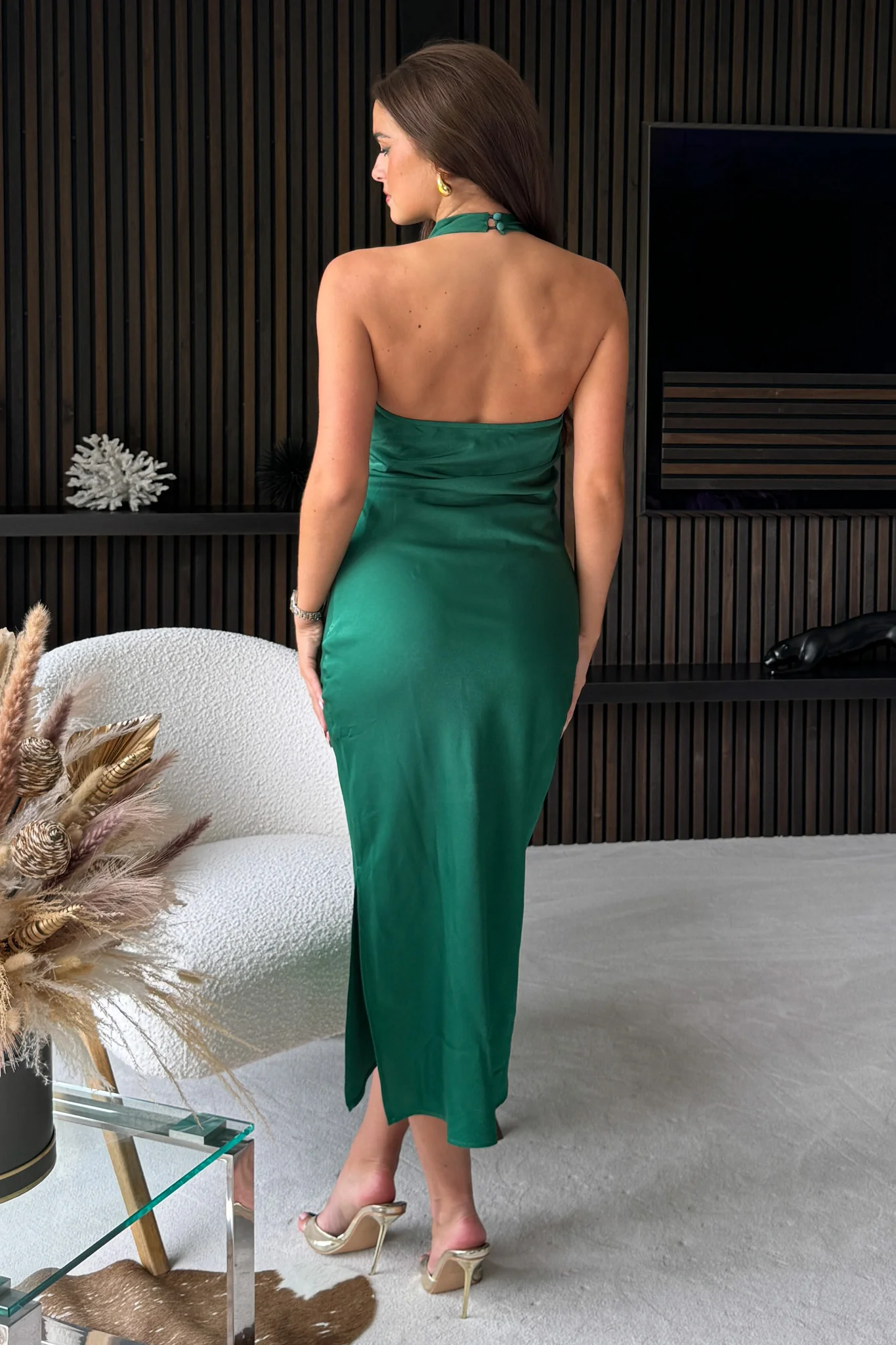 Blaise Emerald Cowl Neck Midi Dress - Image 4