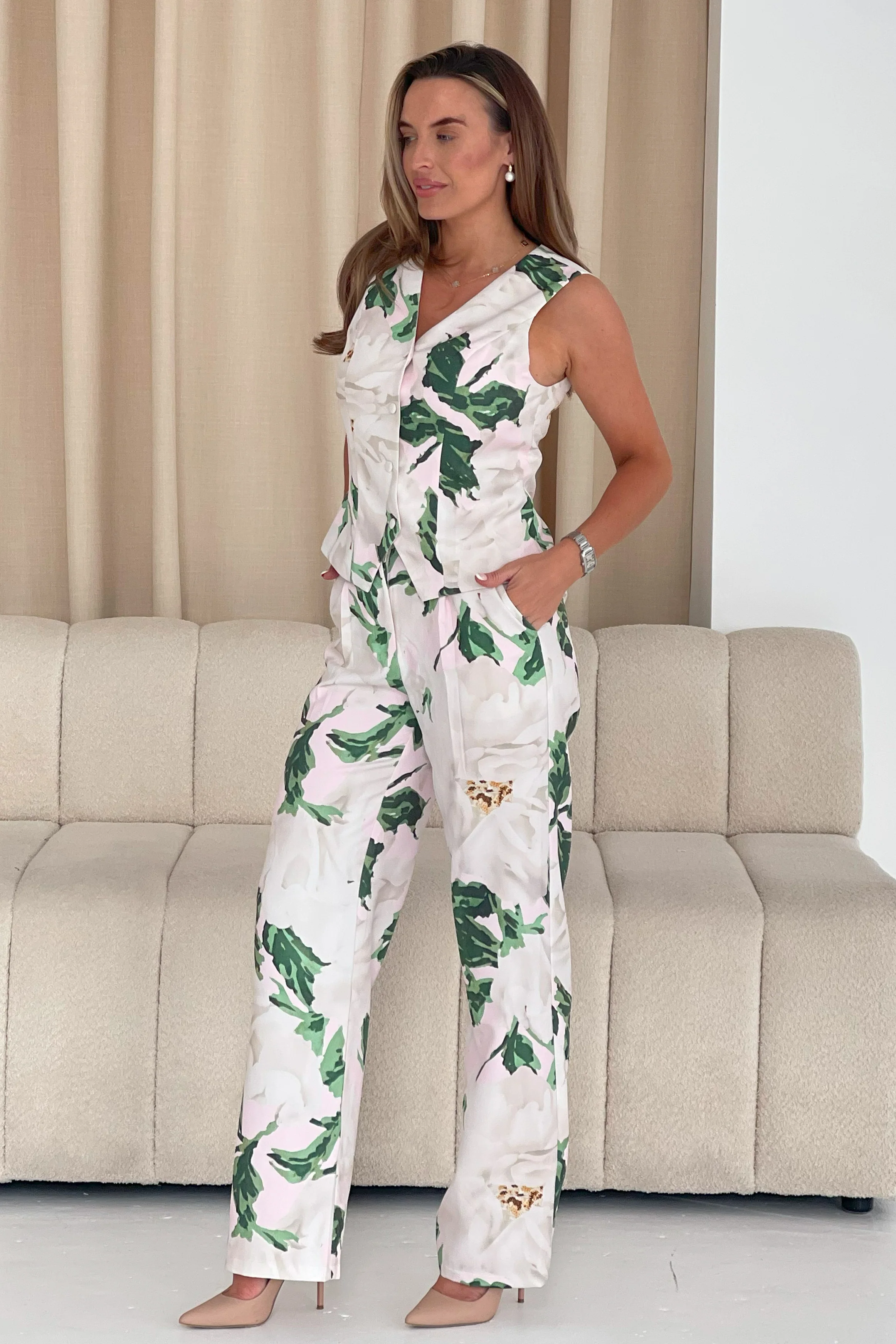 Bobbi Tailored Waistcoat Ivory Floral - Image 5