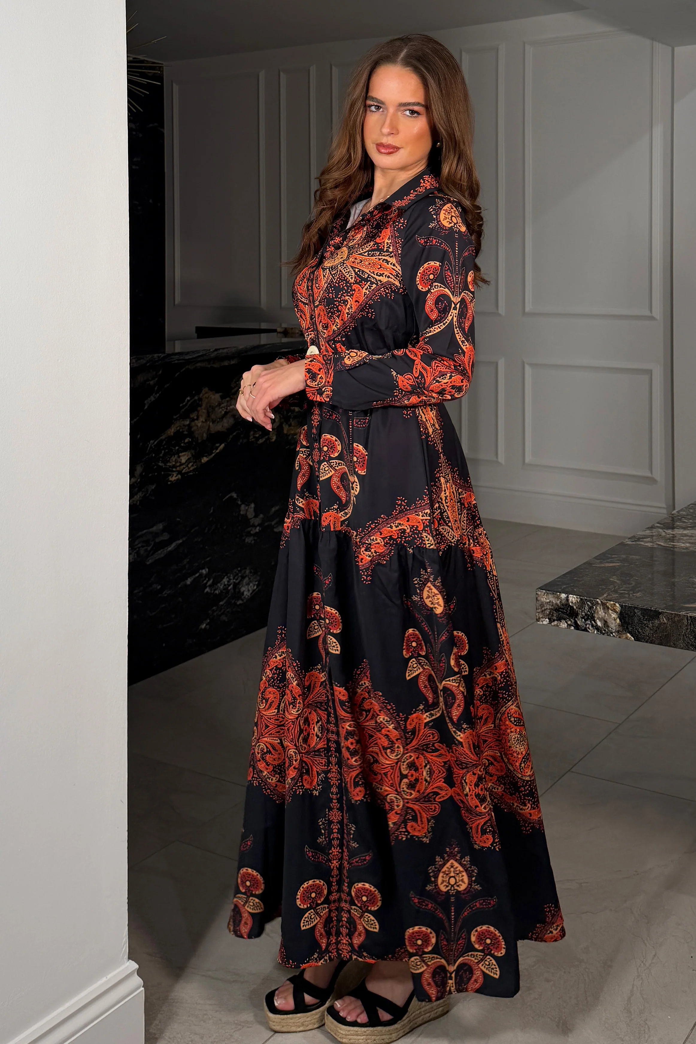 Bowie Tiered Maxi Shirt Dress In Black - Image 4