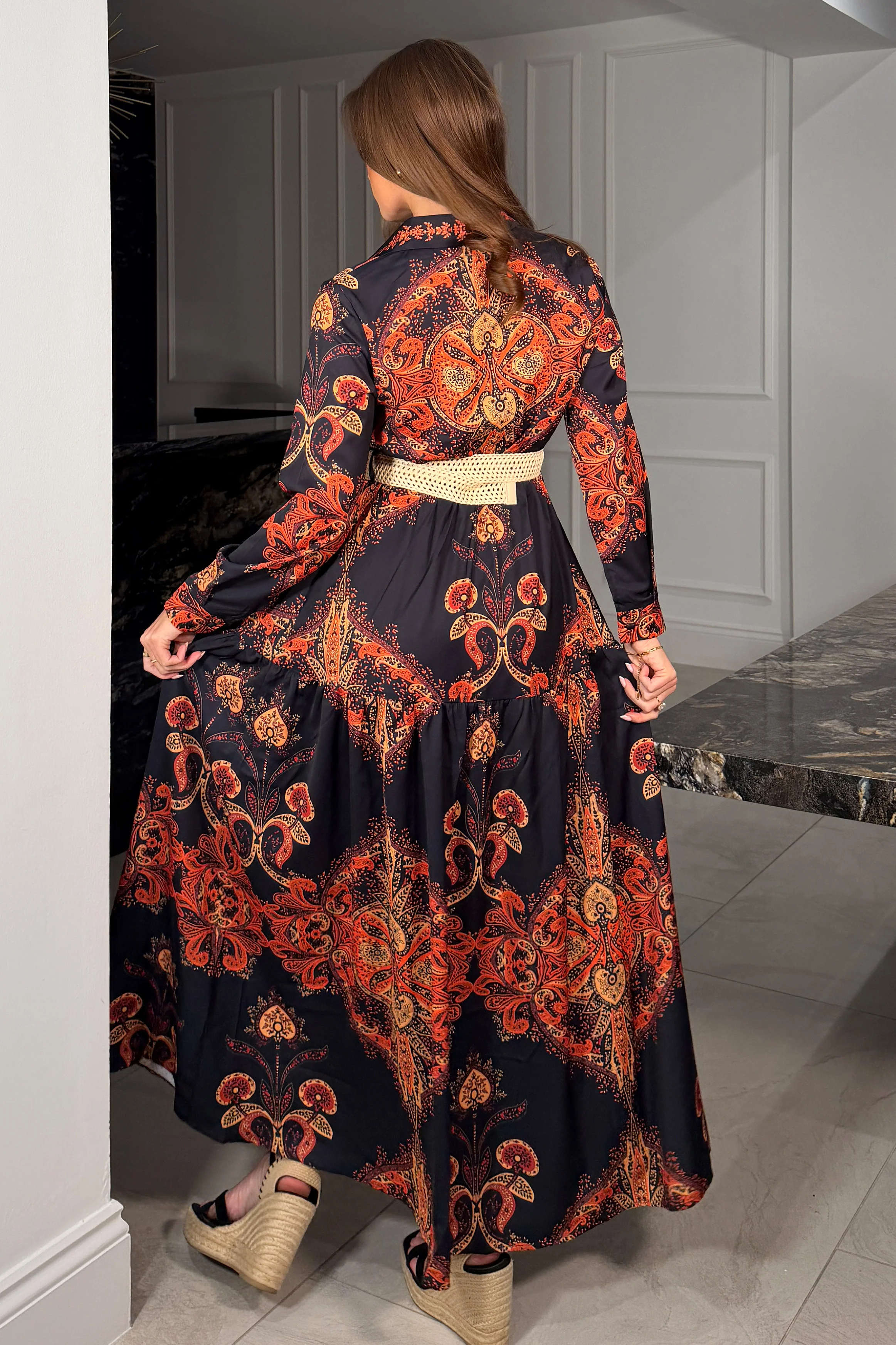 Bowie Tiered Maxi Shirt Dress In Black - Image 5