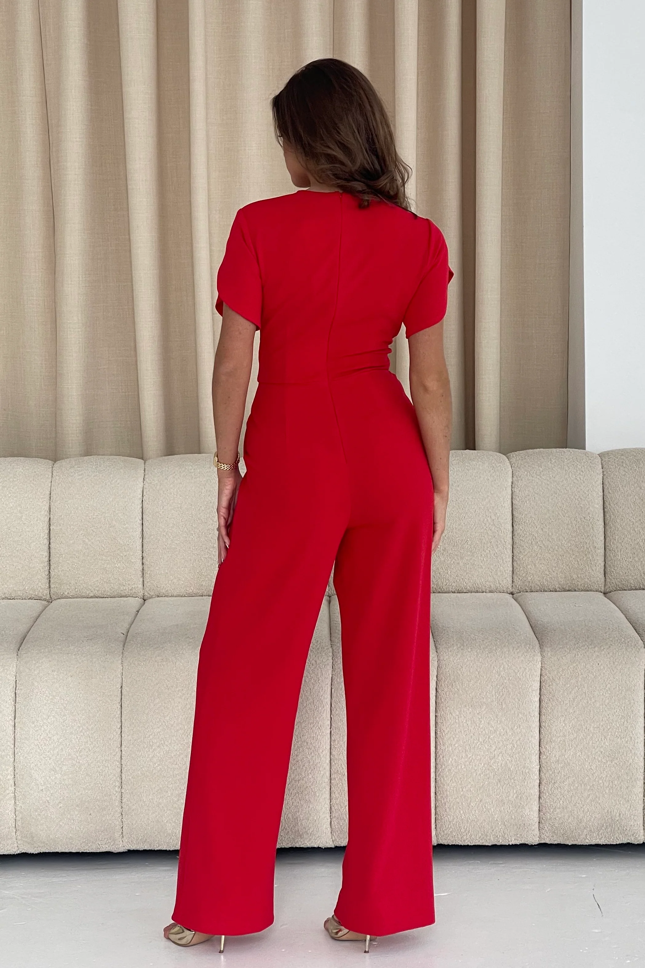 Bridget Twist Font Split Arm Jumpsuit Bright Red - Image 5