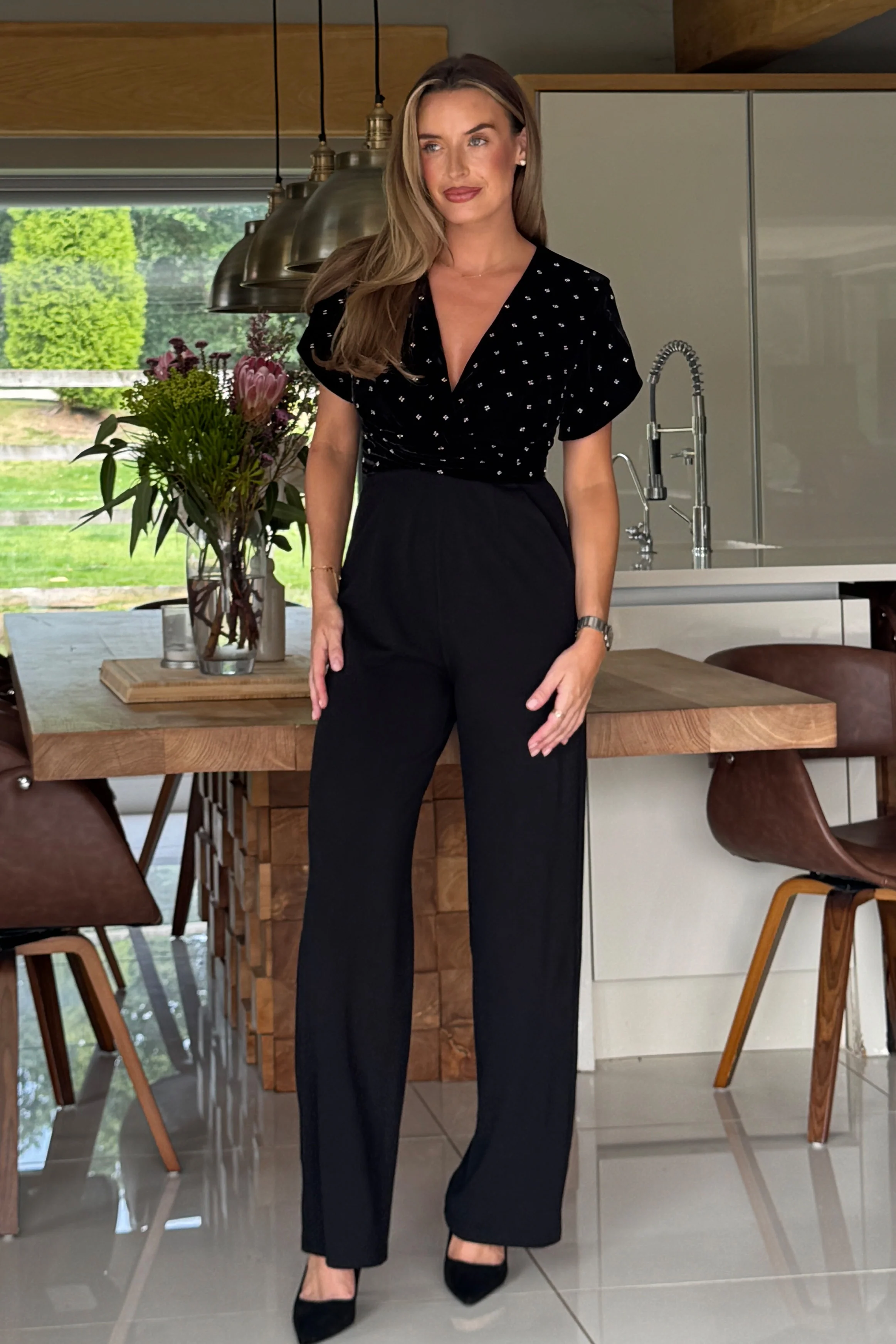 Bridget Twist Font Split Arm Jumpsuit Beaded Velvet - Image 4